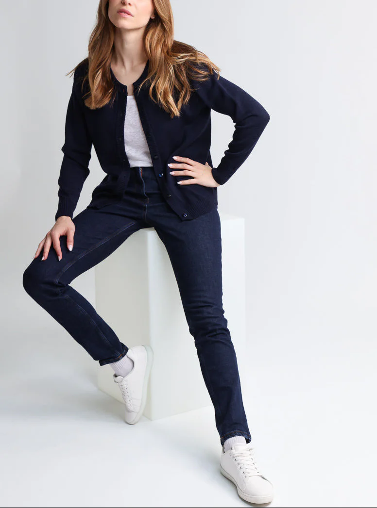 Cardigan femme en laine jersey épais Bleu Marine