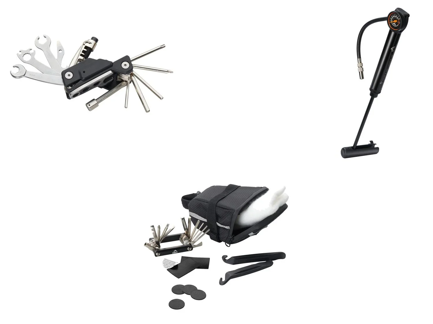CRIVIT Outil multifonction pour vlo, sacoche de selle avec outils ou mini-pompe  manomtre