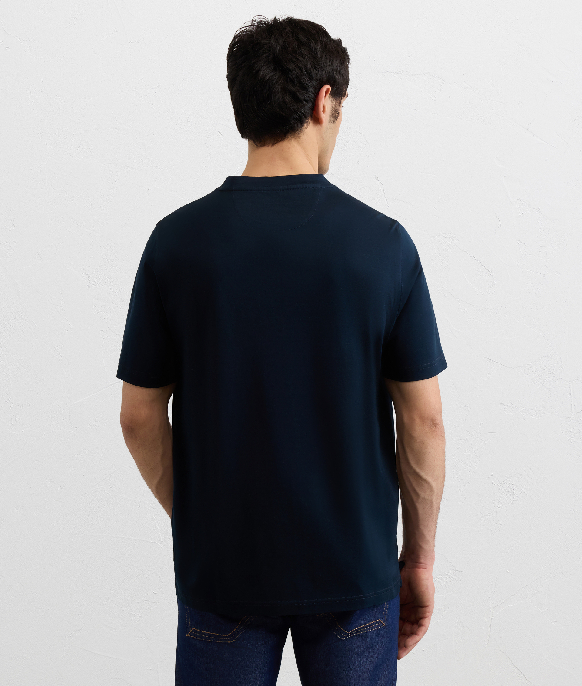 NAVY BLUE MERCERIZED COTTON JERSEY SHORT SLEEVED T SHIRT