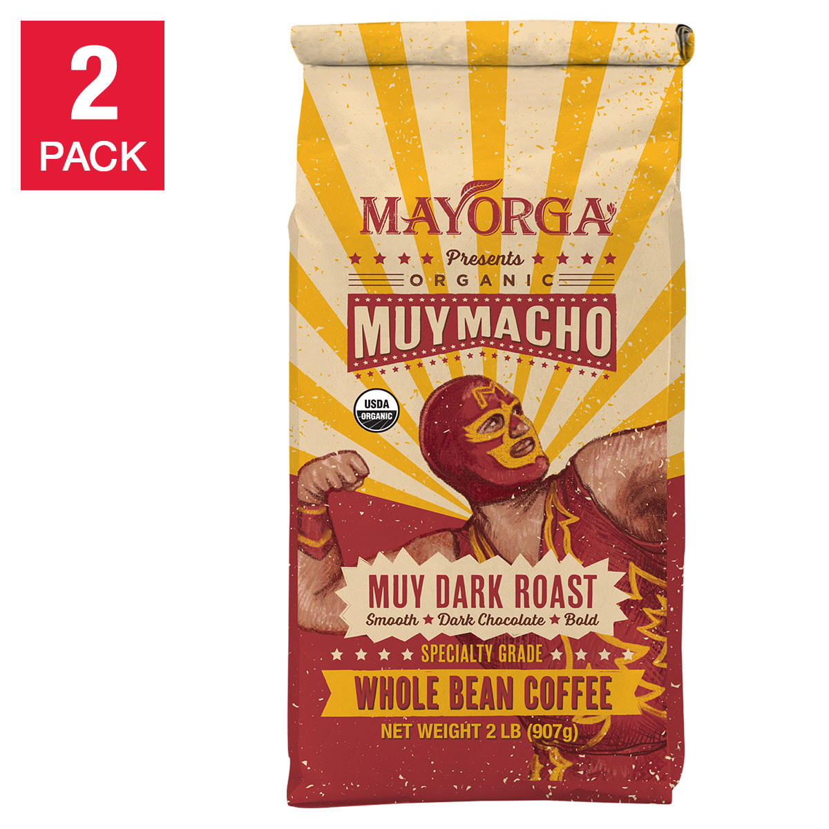 Muy Macho, USDA Organic, Muy Dark Roast, Whole Bean Coffee, 2lb, 2-pack
