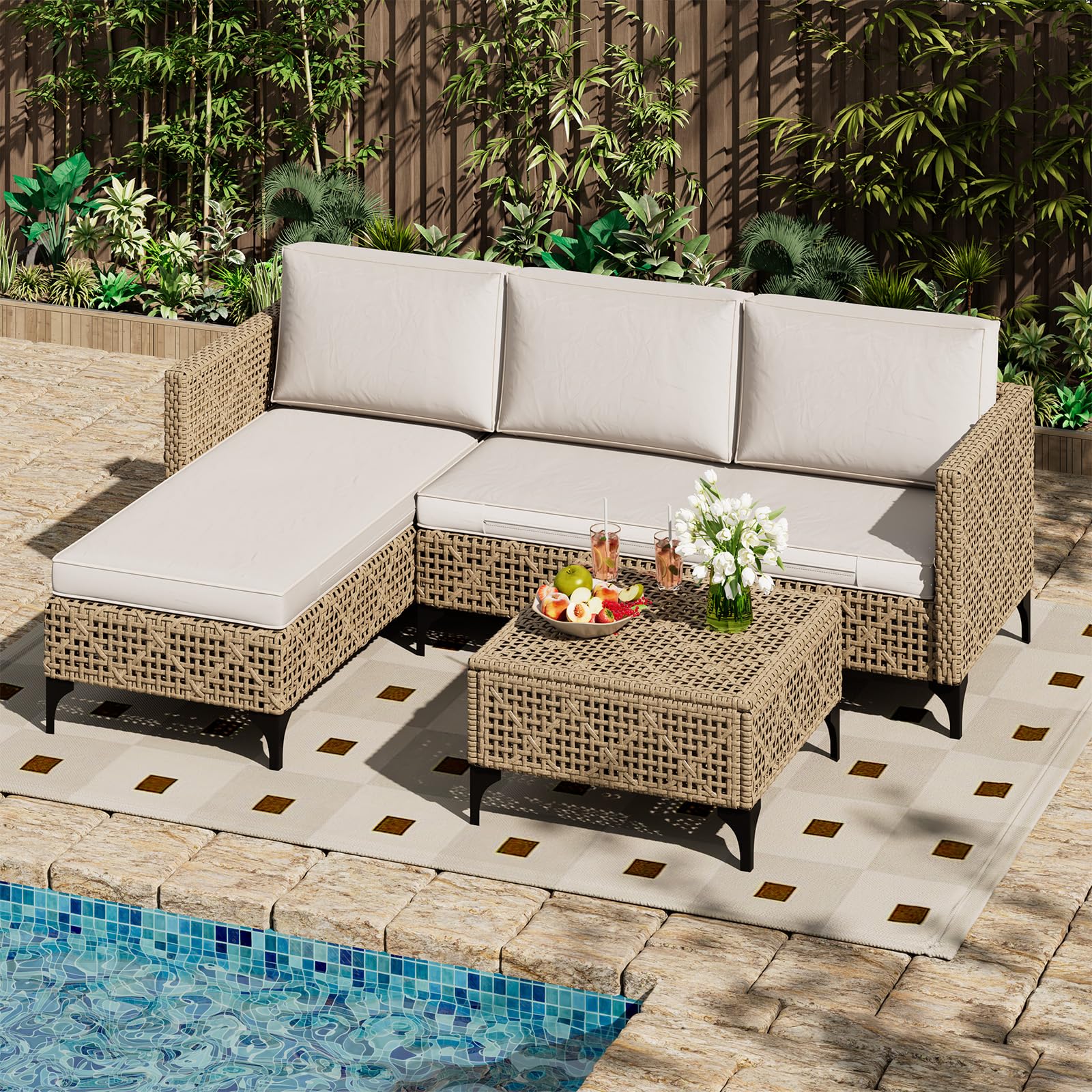 AECOJOY Outdoor Patio Furniture Set, 3 Pieces All Weather Wicker Rattan Sectional Sofa
