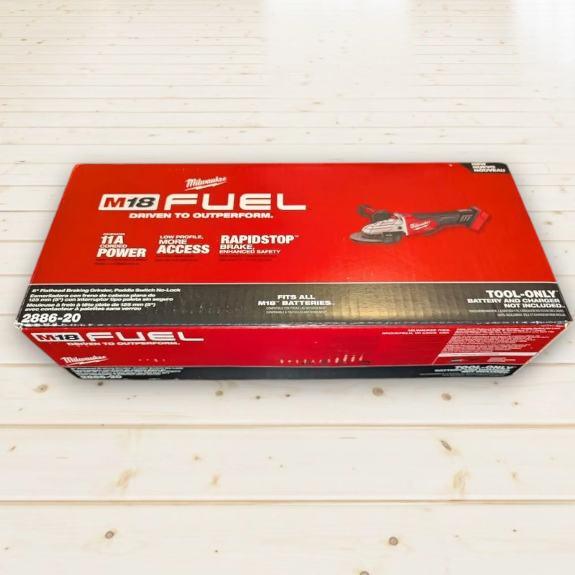 MILWAUKEE M18 FUEL 5 Flathead Braking Angle Grinder �C 8,500 RPM, RAPIDSTOP Brake, Low-Profile Design (Model 2886-20) (Bare Tool)