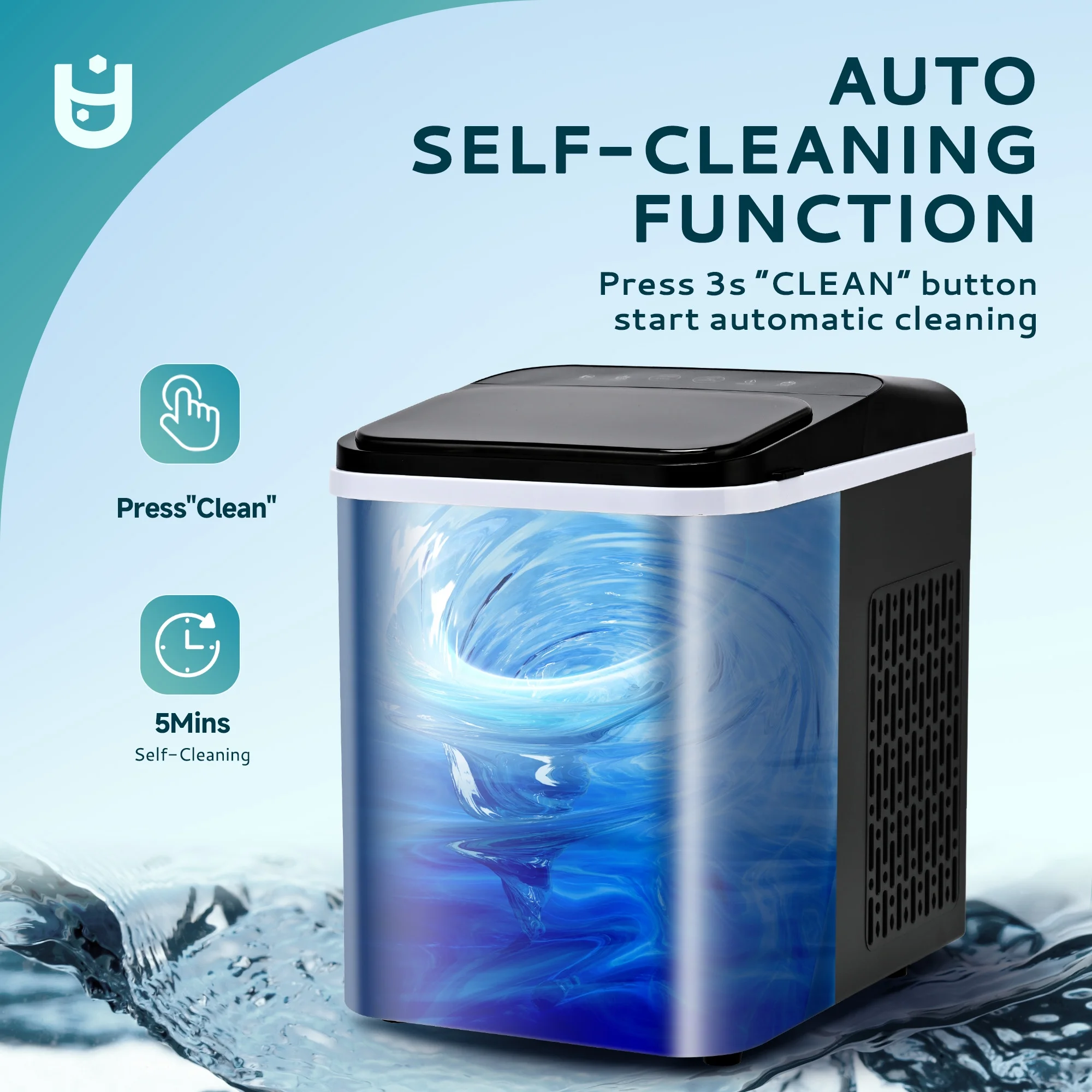 35lbs/24H Nugget Ice Maker Countertop, Pebble Ice Maker Machine with Auto-Cleaning, Black - Image 4