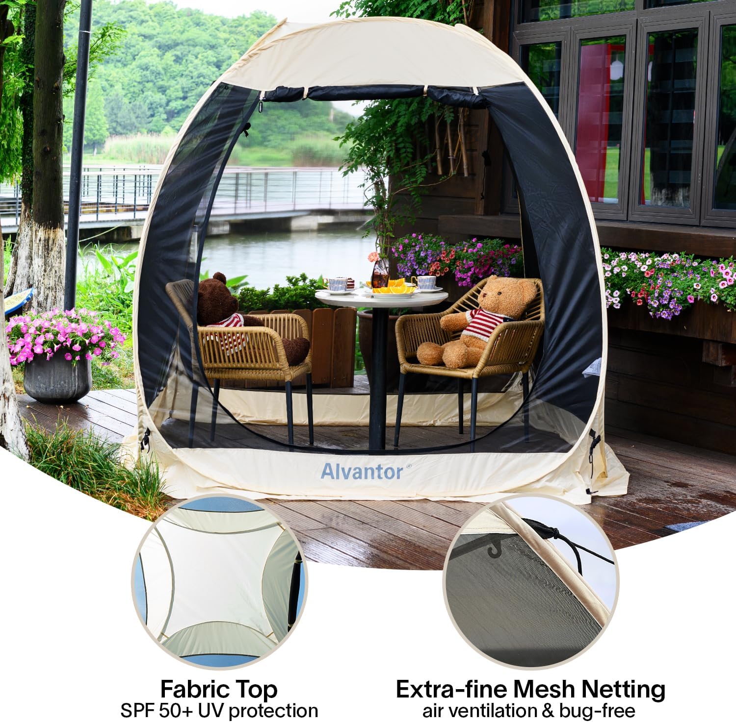 Gazebo moustiquaire pouvant accueillir 6, 10 ou 15 personnes. Tente de style igloo avec moustiquaire latérale. Idéal