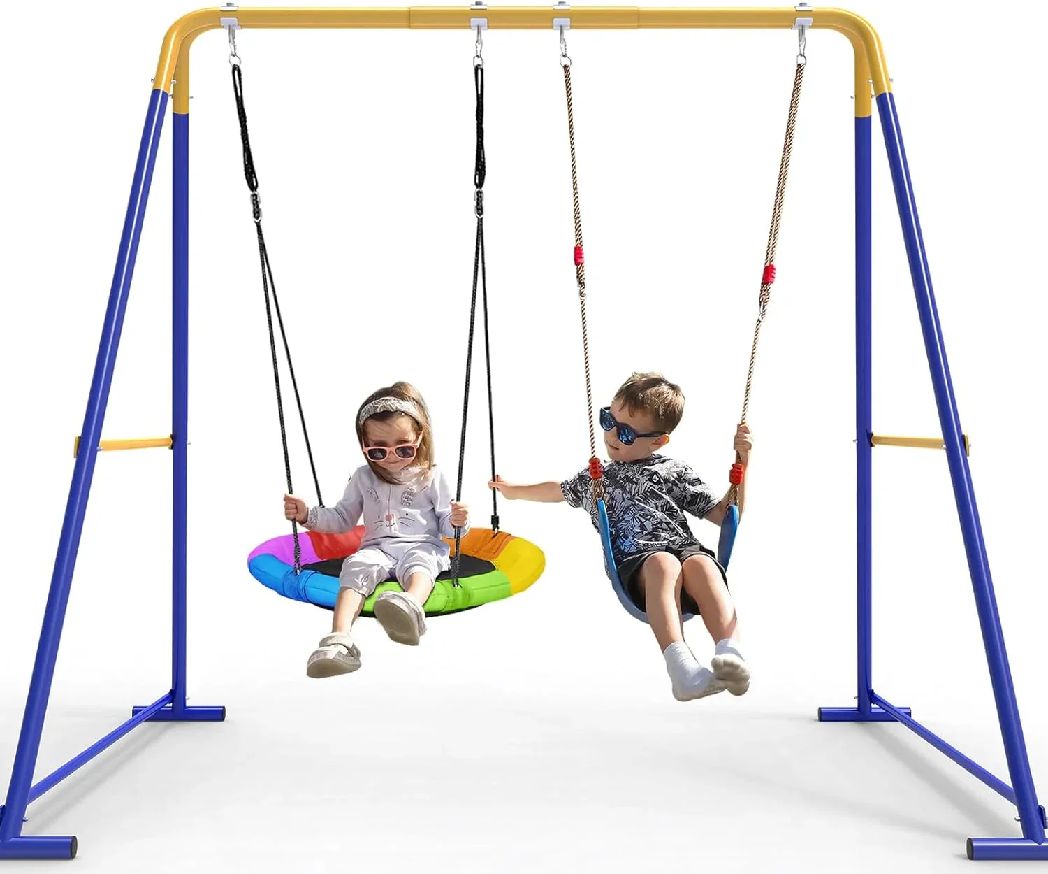 Swing Sets for Backyard, Toddler Swing Set with 2 Seat 1 Saucer & 1 Belt Seat, 440LBS Heavy-duty Swing Frame W/8 Ground Stakes, a Frame…