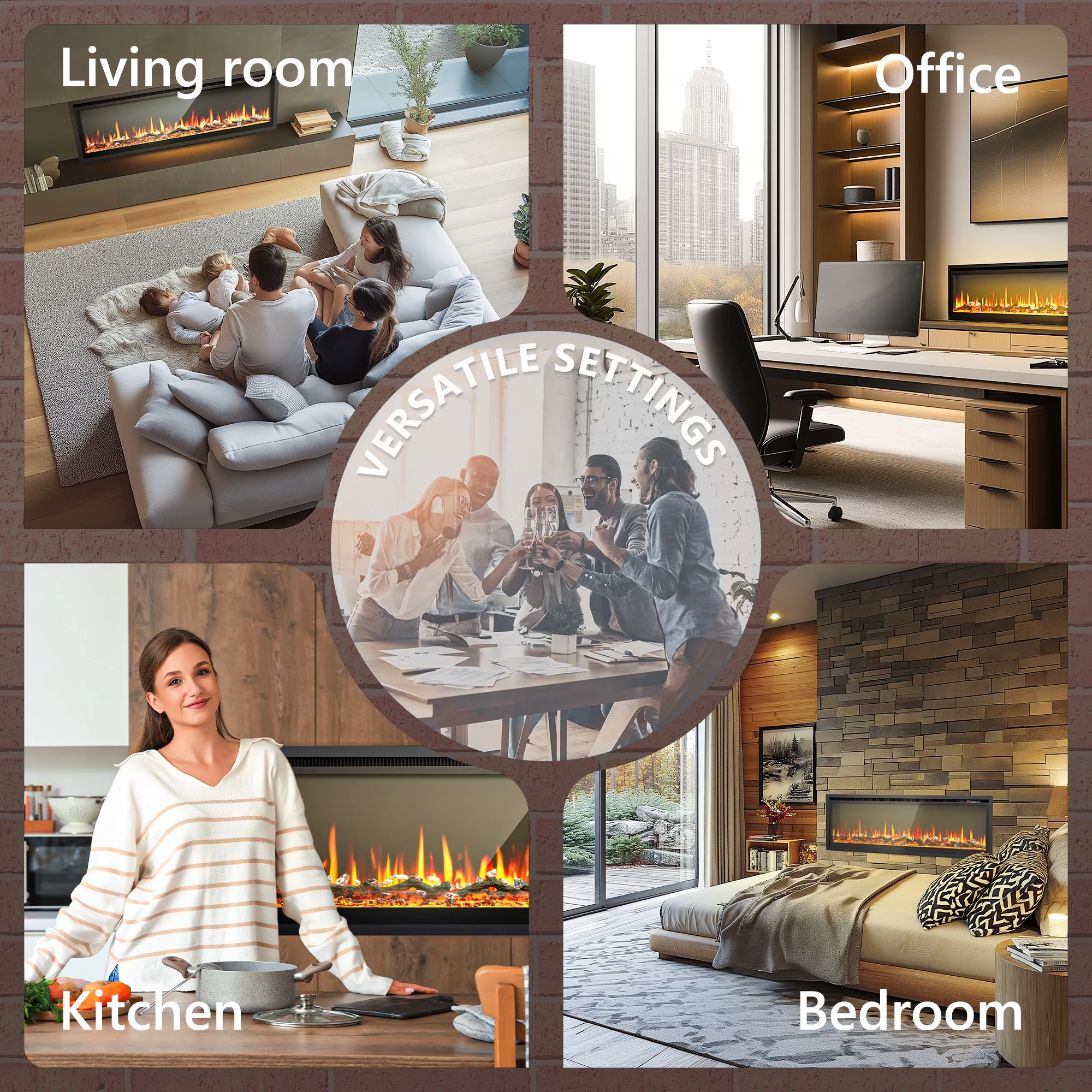 50 inch Indoor Electric Fireplace, Wall Mounted Recessed Freestanding Fireplace with Remote Control, Fireplace Heater with Adjustable Flame Color, Linear Fireplace with Timer(50") - Image 4