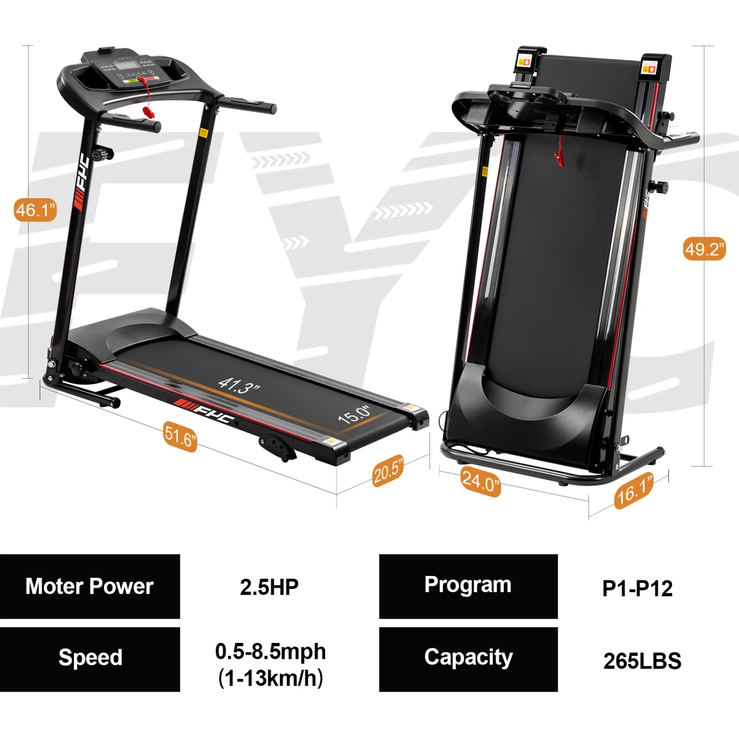 Treadmill 2.5HP Folding Treadmill for Home Walking Under Desk with Incline Fitness Running Electric Treamills Indoor Training Pulse Monitor Cup Holder Treadmills IN USA STOCK(black) - Image 7