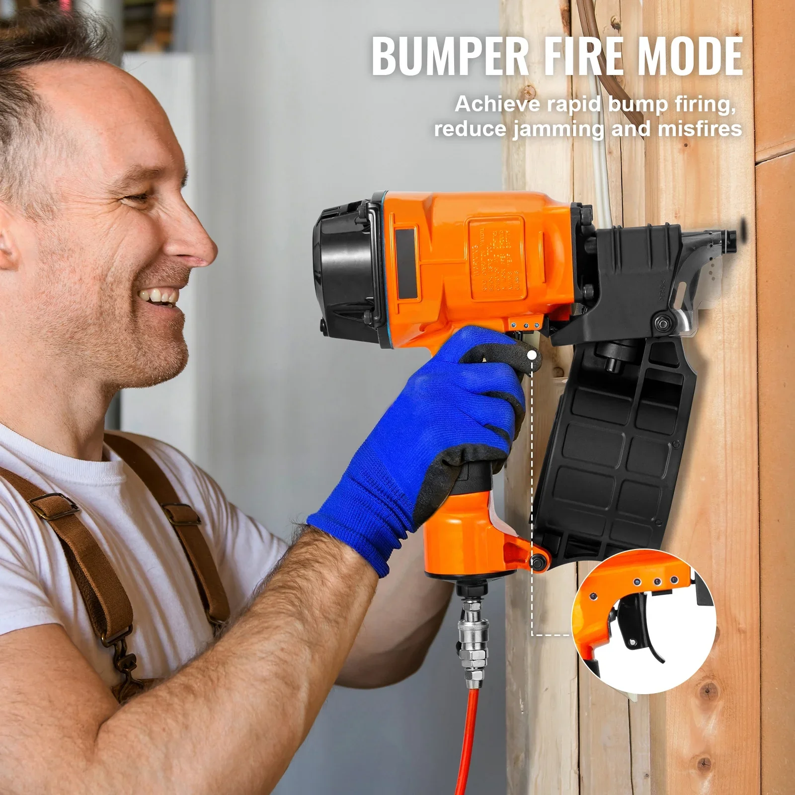 KFFKFF Pneumatic Coil Siding Nailer MCN70, Compatible with 1-3/4 to 2-3/4 Nails, 15 Degree Angle, 70-120PSI, Ideal for Pallets, Crates, Frames, Siding & Fences
