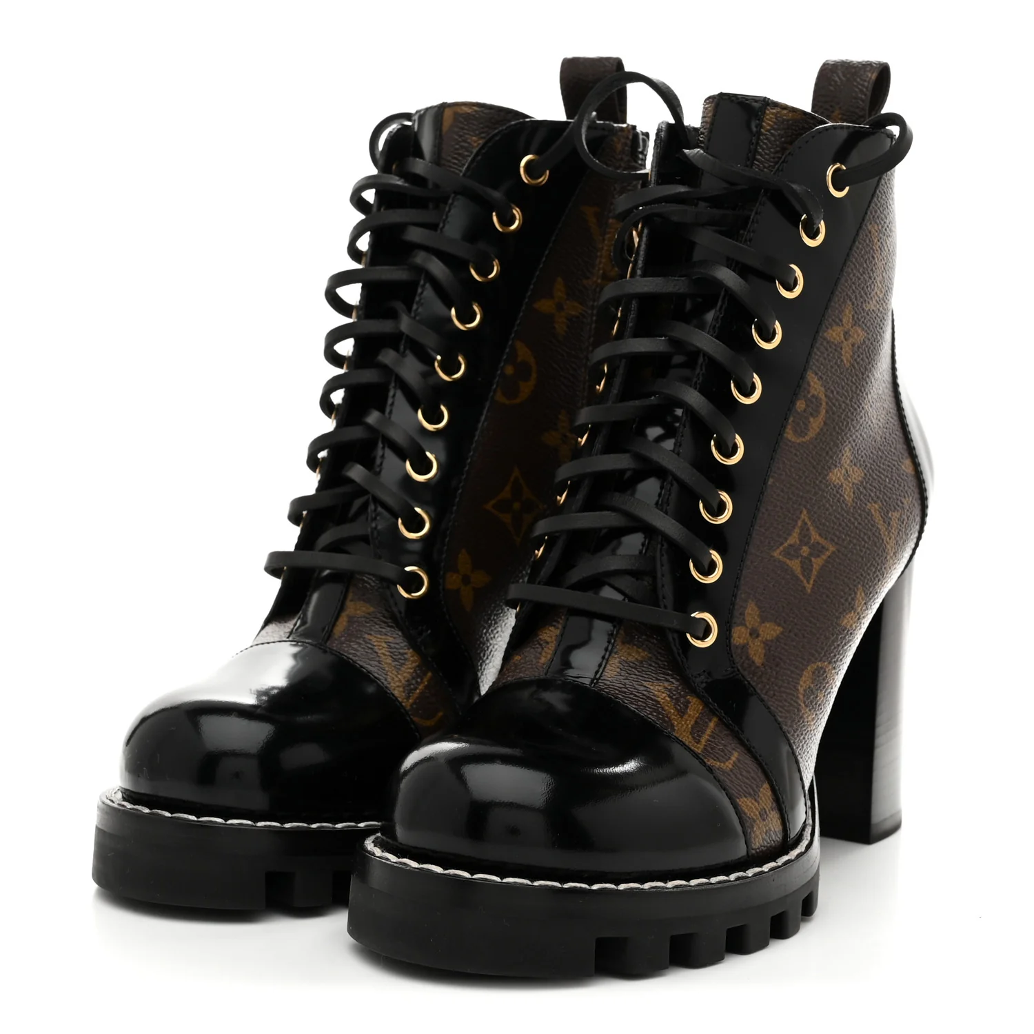 Patent Calfskin Monogram Star Trail Ankle Boots 38 Black