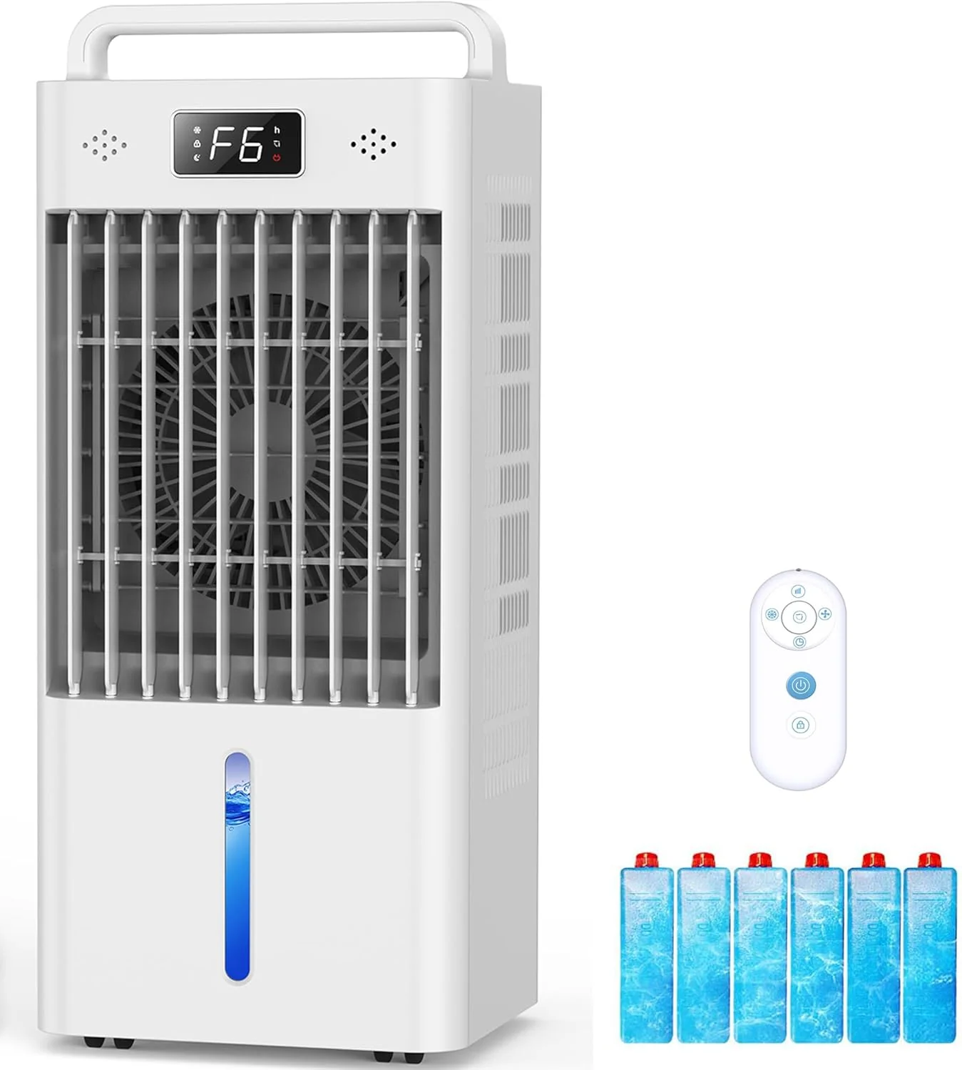 Climatiseur portable 3 en 1, rafraîchisseur d'air par évaporation, télécommande et commandes tactiles, oscillation 90° + 90°, écran LED, ventilateur de refroidissement pour intérieur et extérieur.