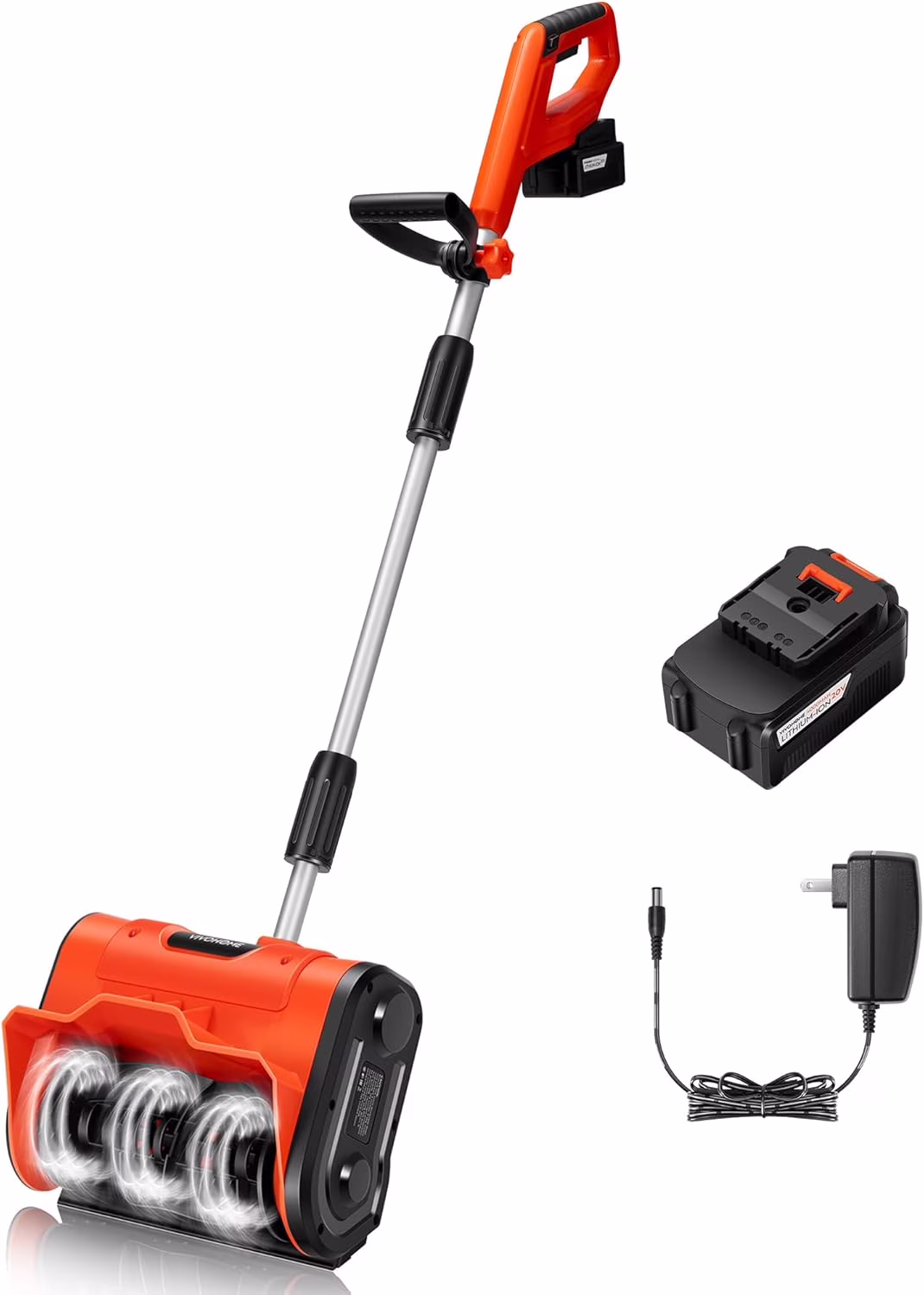 10Inches Cordless Snow Shovel 20V, Battery Powered Electric Snow Blower with Adjustable Front Handle, 4 0Ah Battery and Charger Included, Orange(10")