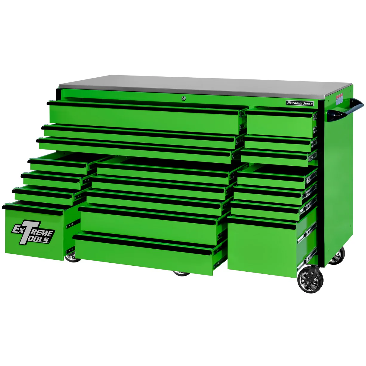 Caisson roulant Extreme Tools série RX250, 183 cm x 76 cm – 19 tiroirs – Glissières de tiroir supportant 113 kg