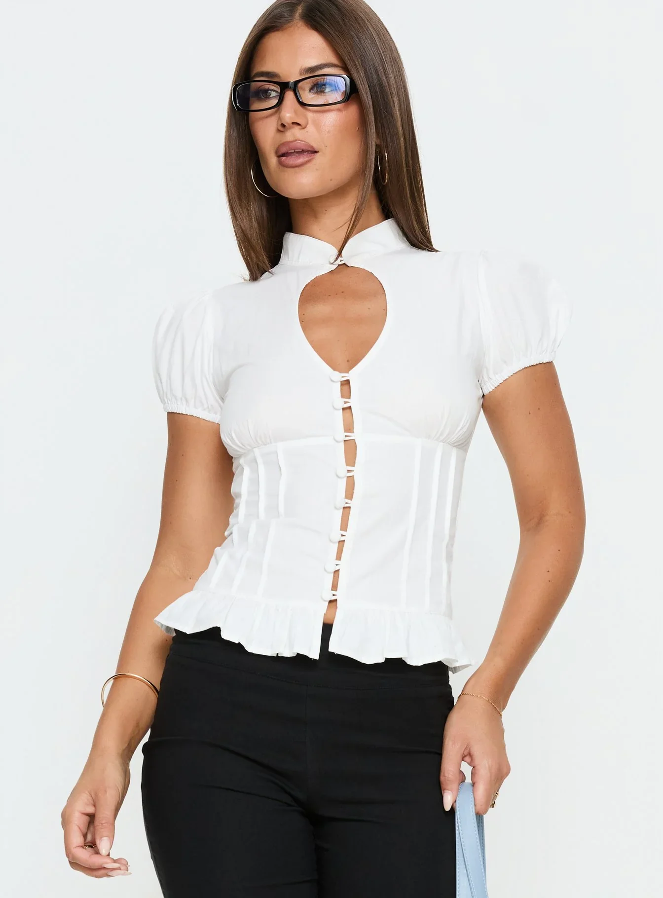 Yamila Keyhole Blouse Top White