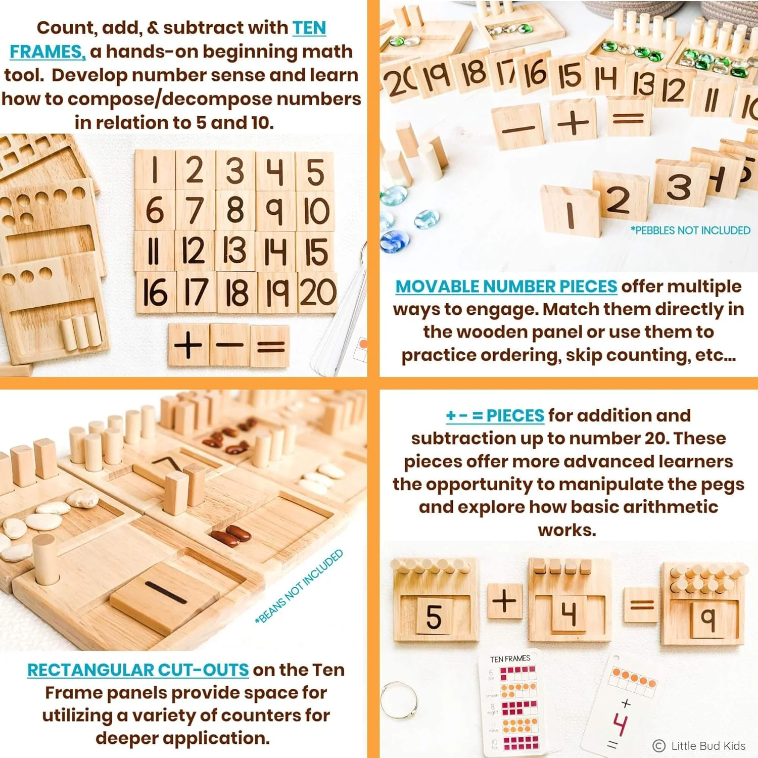Counting Pegs Ten Frame Math Game with Addition and Subtraction Flash Cards