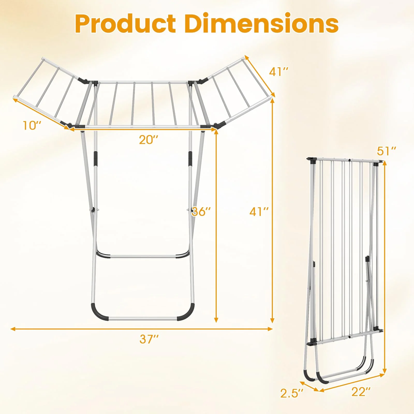 Tangkula Folding Aluminum Clothes Drying Rack with 2 Side Wings