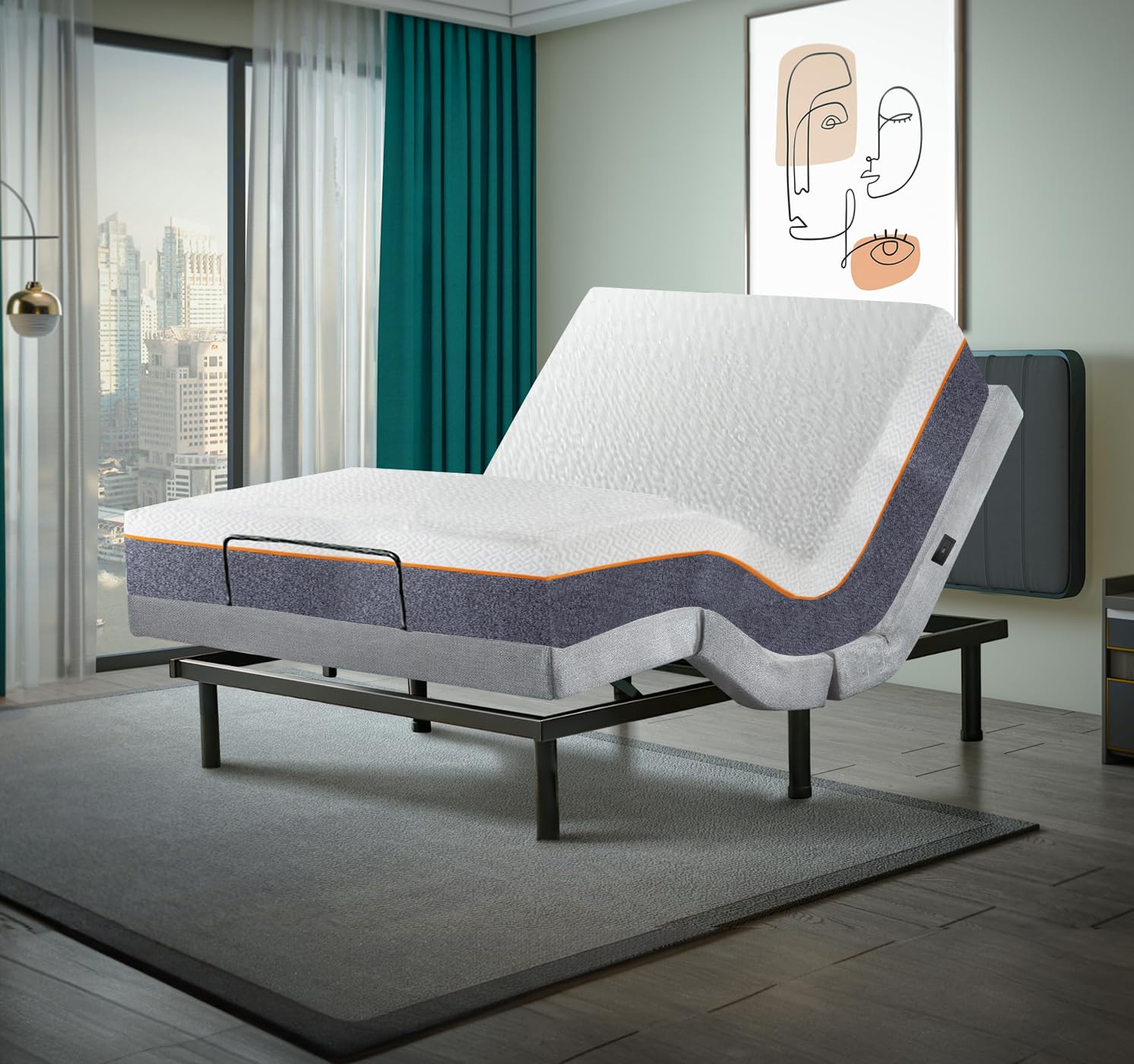Queen Adjustable Bed Base with 10 Inch Gel Memory Foam Mattress - Dual Massage - USB Ports - Zero Gravity - Underbed Light - Wireless Remote - Zero Clearance