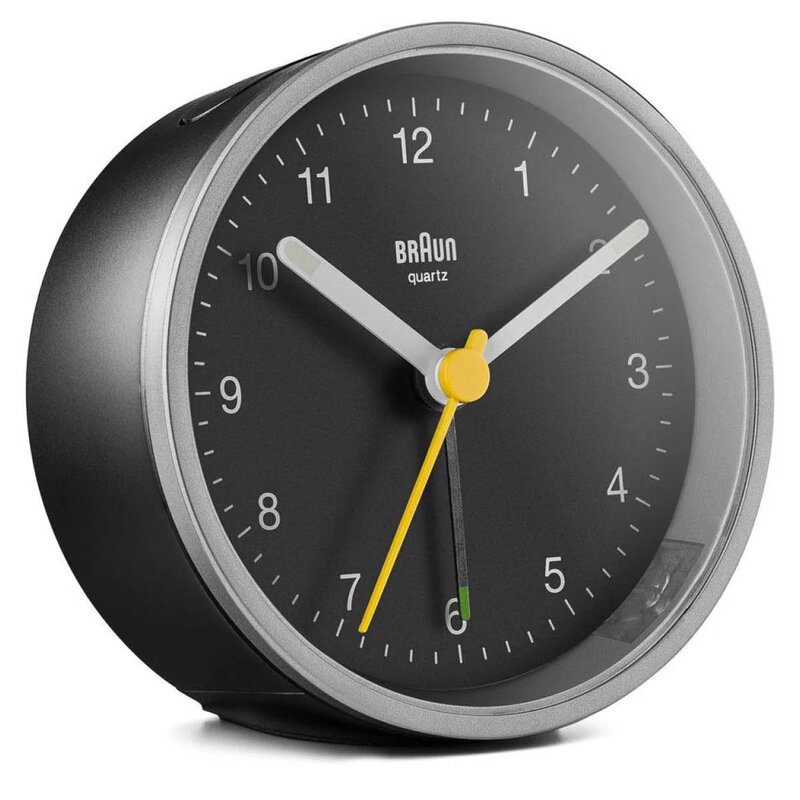 Vekkerklokke analog 7,5 cm sølv/svart