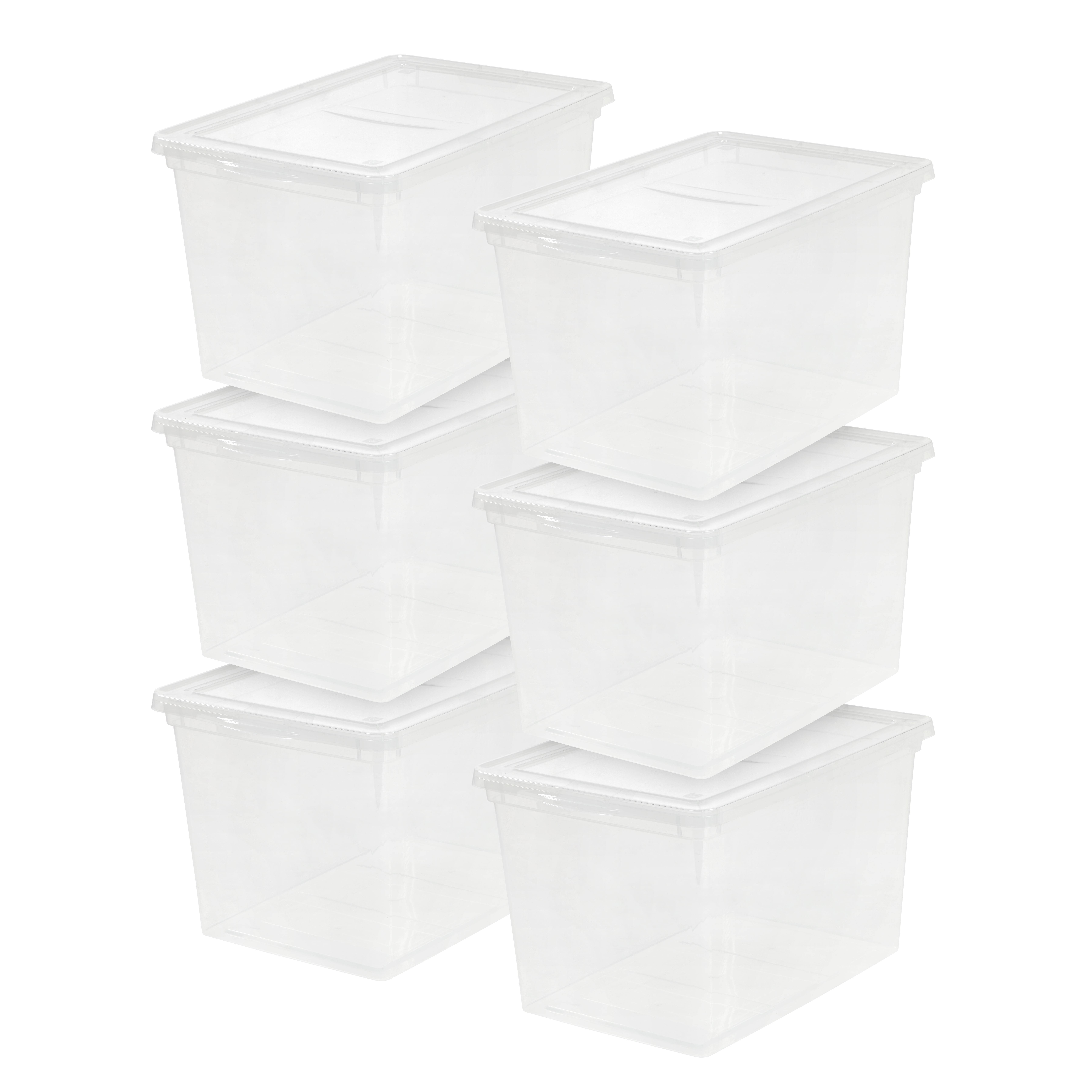 Mainstays 68 qt Jumbo Stackable Plastic Closet Storage Organizer Box, Clear, 6 Pack
