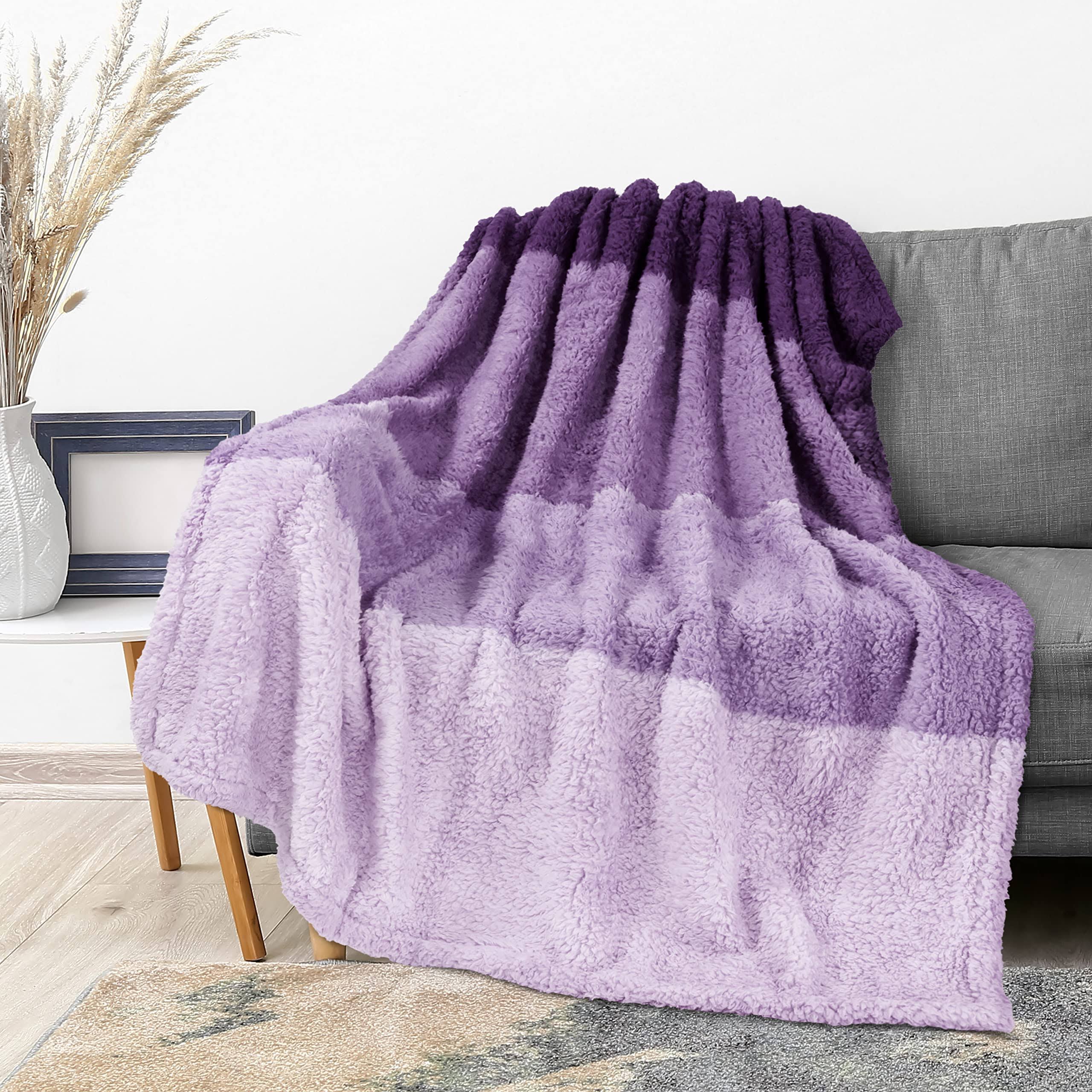 PAVILIA Fluffy Sherpa Throw Blanket Ombre | Gradient Plush, Soft, Fuzzy, Decorative Accent Throw Blanket for Couch Sofa Bed | Cozy Warm Decorative