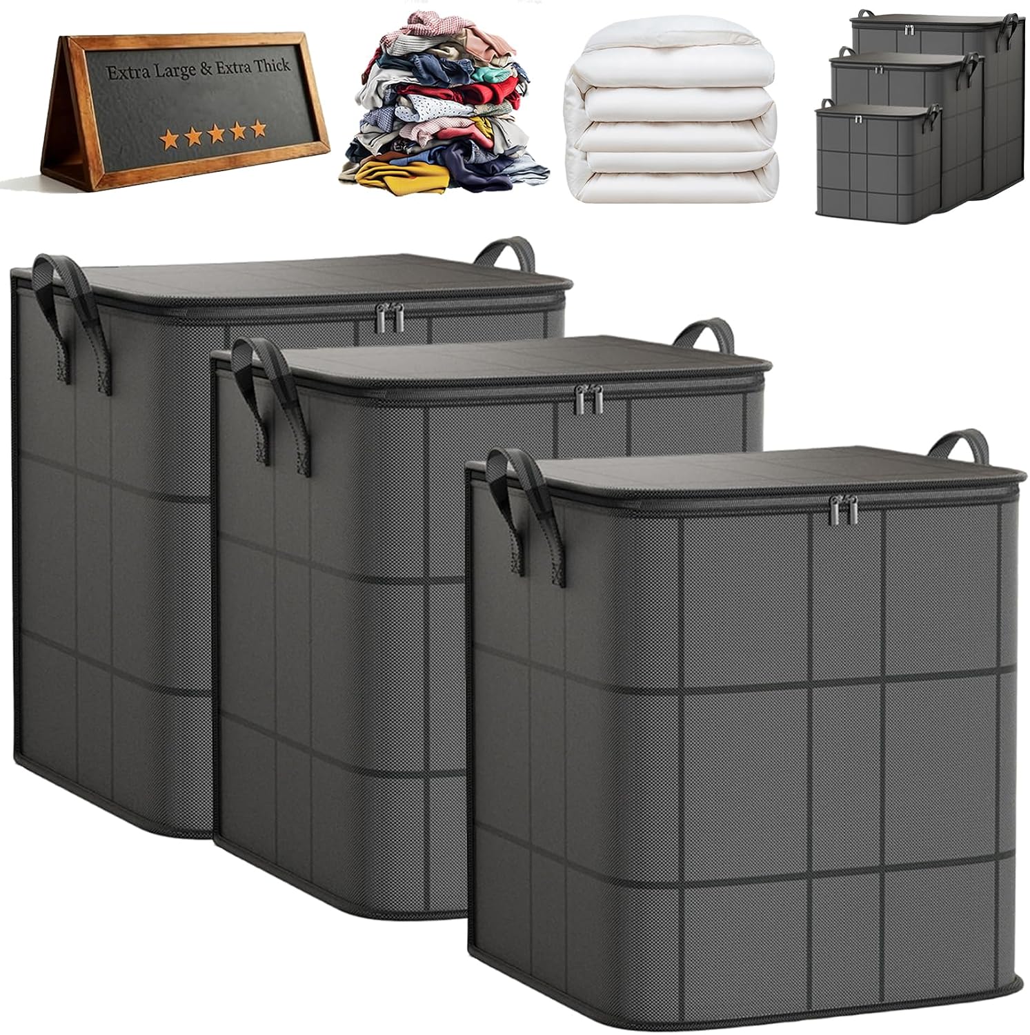 180L Spacious Moving Storage Bin - Large Capacity Zippered Fabric Organizer for Bedding & Clothes, Foldable Blanket Bag with Reinforced Handles for Quilts, Comforters & Moving Day，3：XL