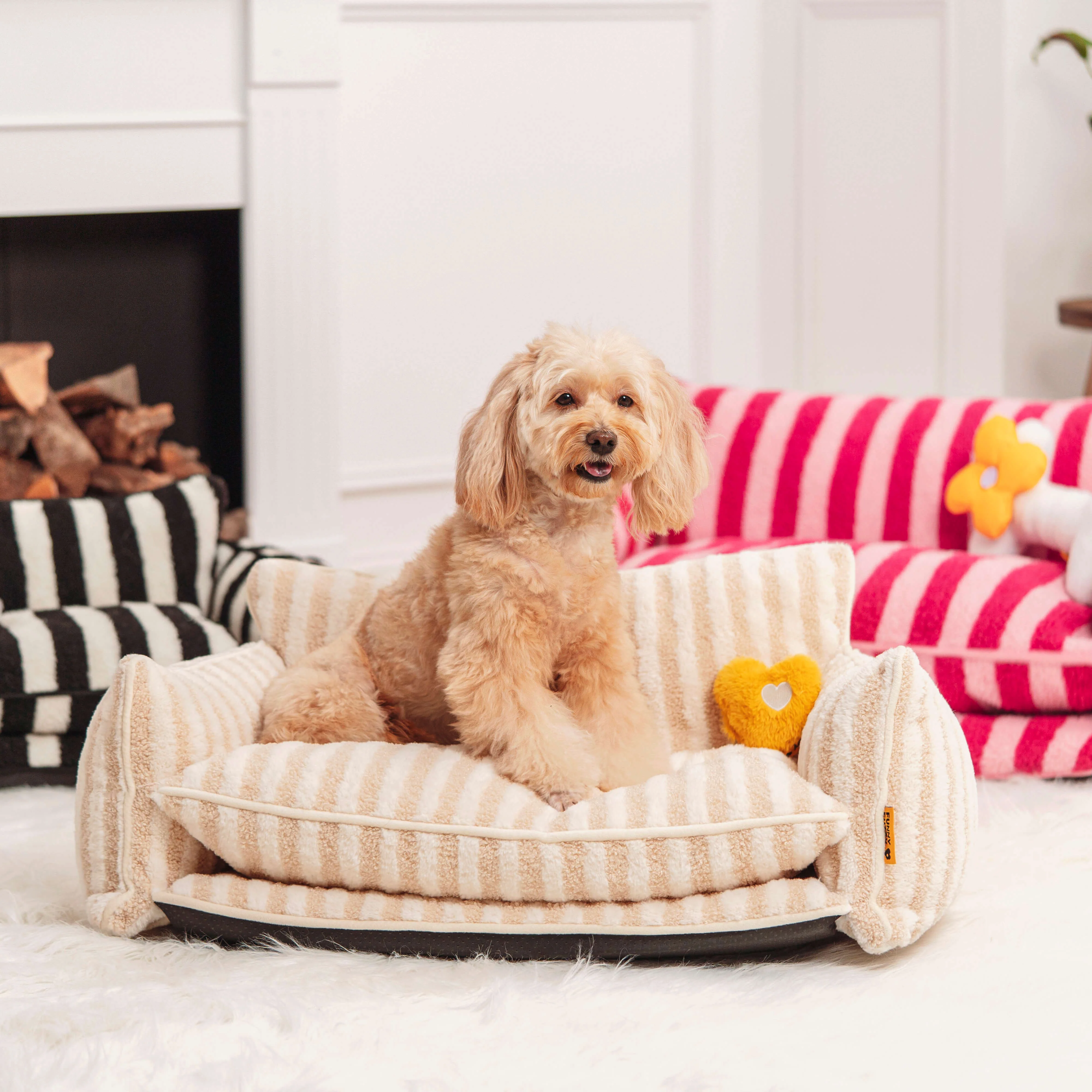Trendy Striped Faux Lambswool Double Layer Dog & Cat Sofa Bed - Home Office