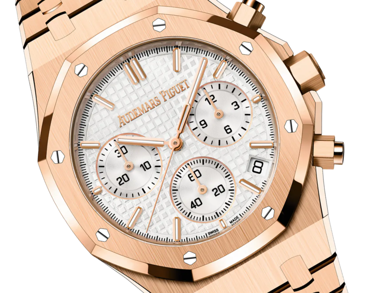 【Super Clone】Audemars Piguet ROYAL OAK Pink Gold Silver-Toned Dial CHRONOGRAPH 41mm 26240OR.OO.1320OR.03