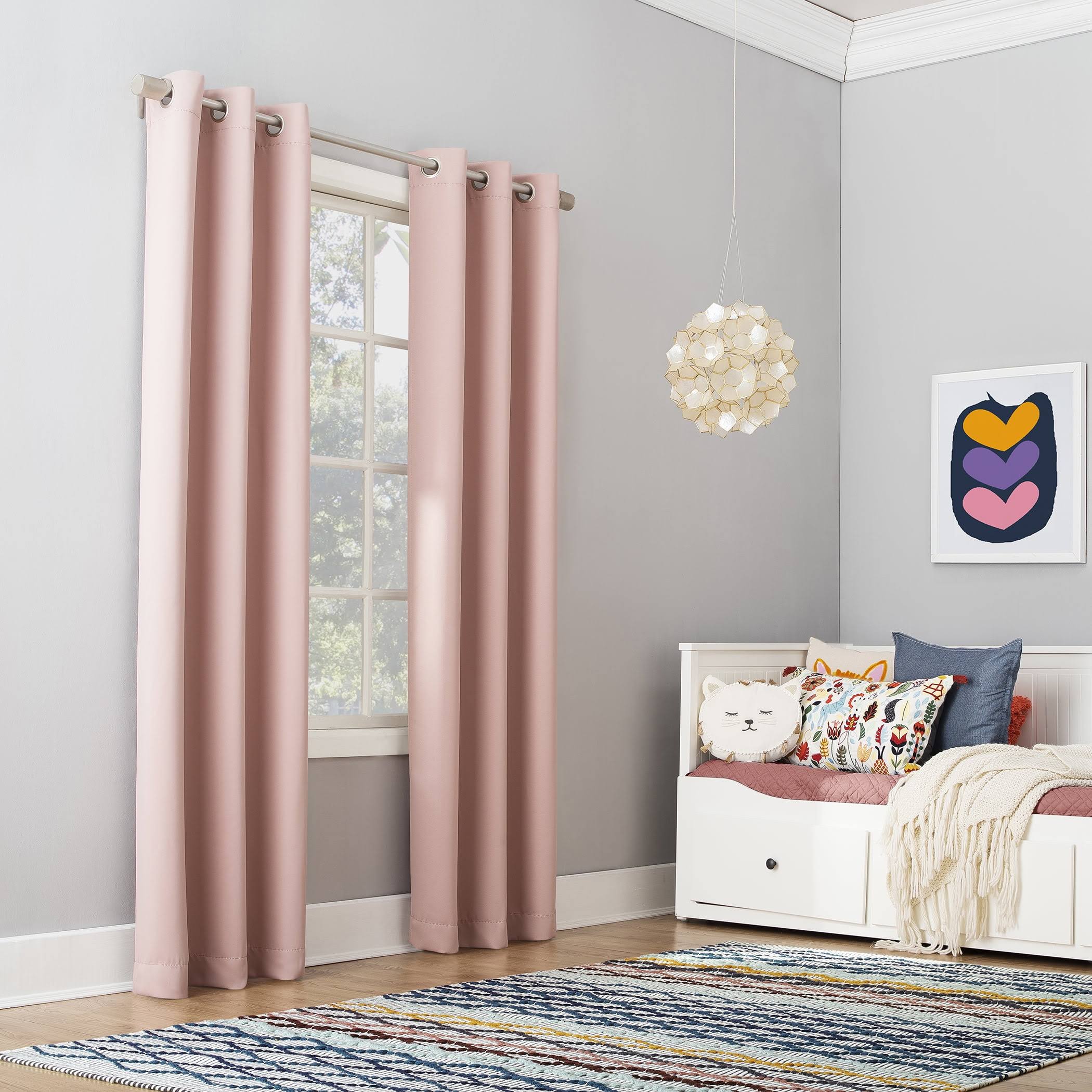 Sun Zero Riley Kids Bedroom Blackout Grommet Curtain Panel - Blush