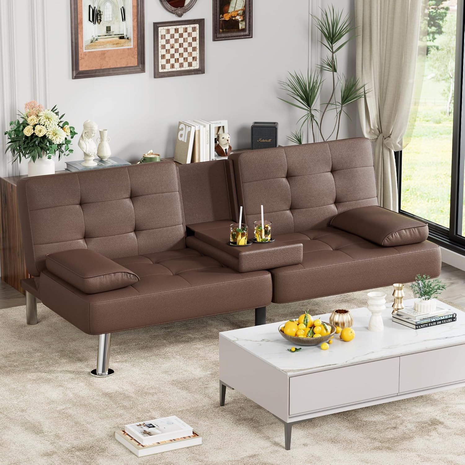 Canapé-lit futon Homall en cuir avec accoudoirs et fauteuil inclinable réglable