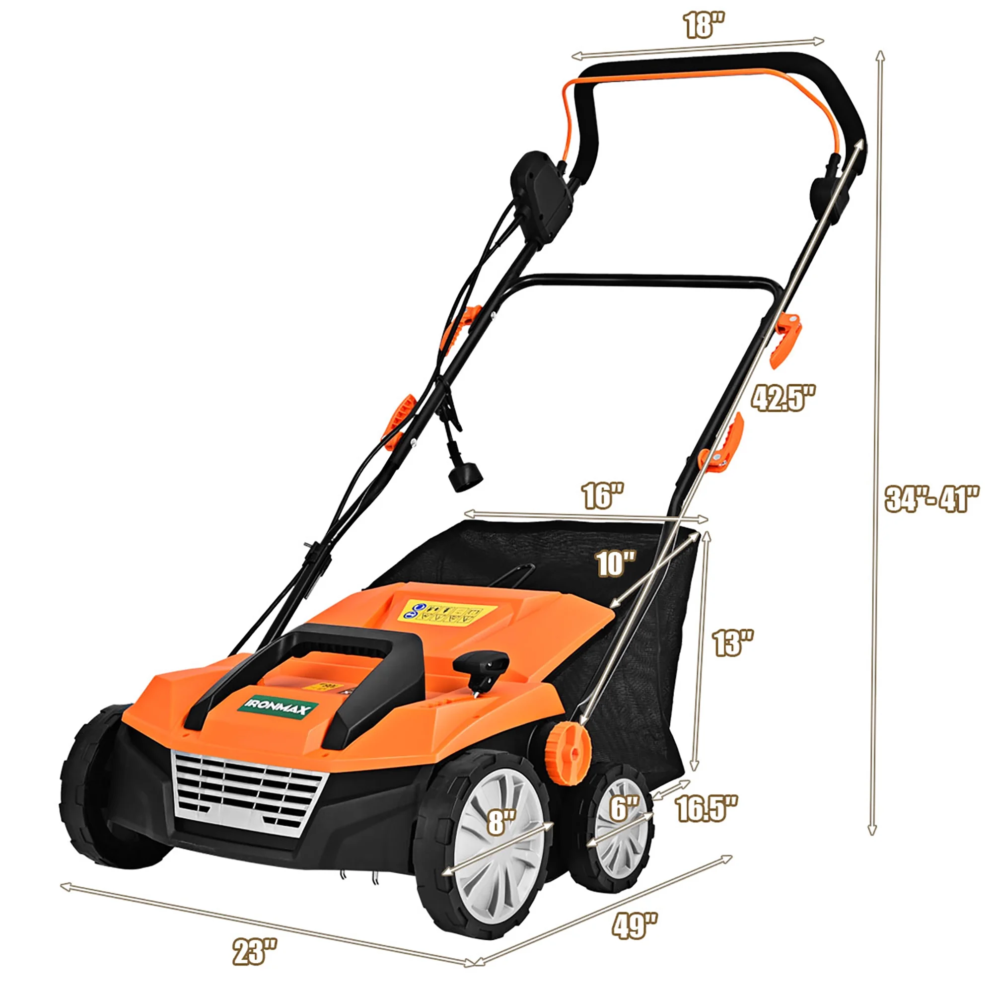 13Amp Corded Scarifier 15" Electric Lawn Dethatcher w/50L Collection Bag Orange(Orange) - Image 10