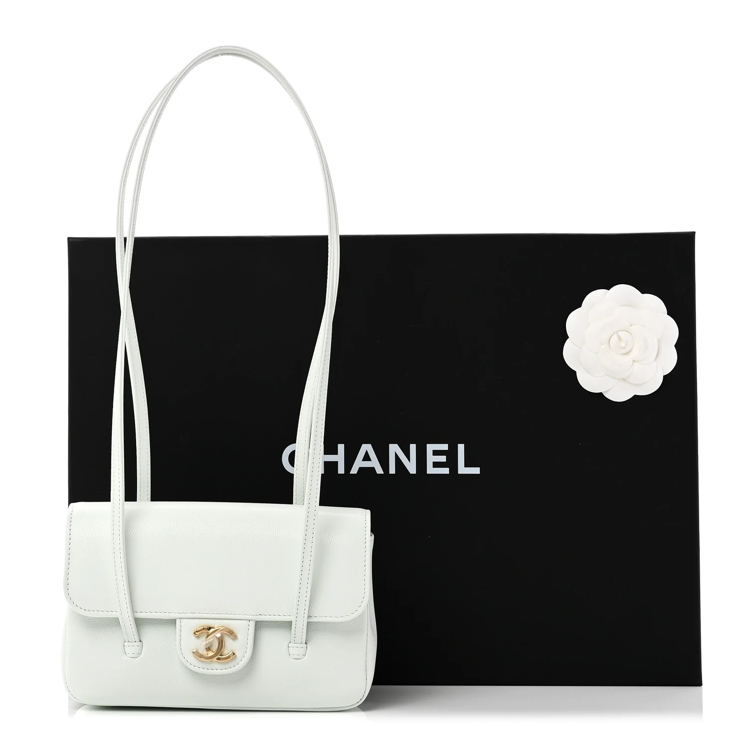 Shiny Caviar Mini Preppy Coco Shoulder Bag Light Blue