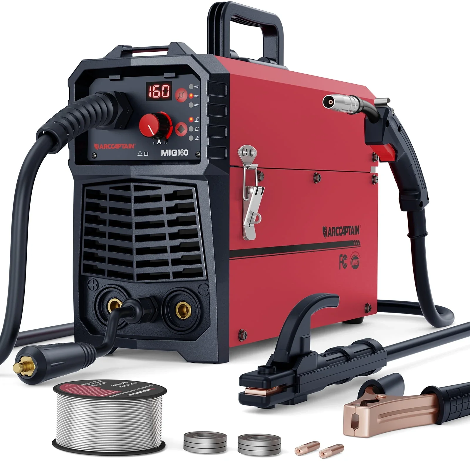 ARCCAPTAIN MIG Welder, 110V/220V Dual Voltage 160A 4-in-1 Gas Gasless Flux Core/Stick/Lift TIG Welding Machine