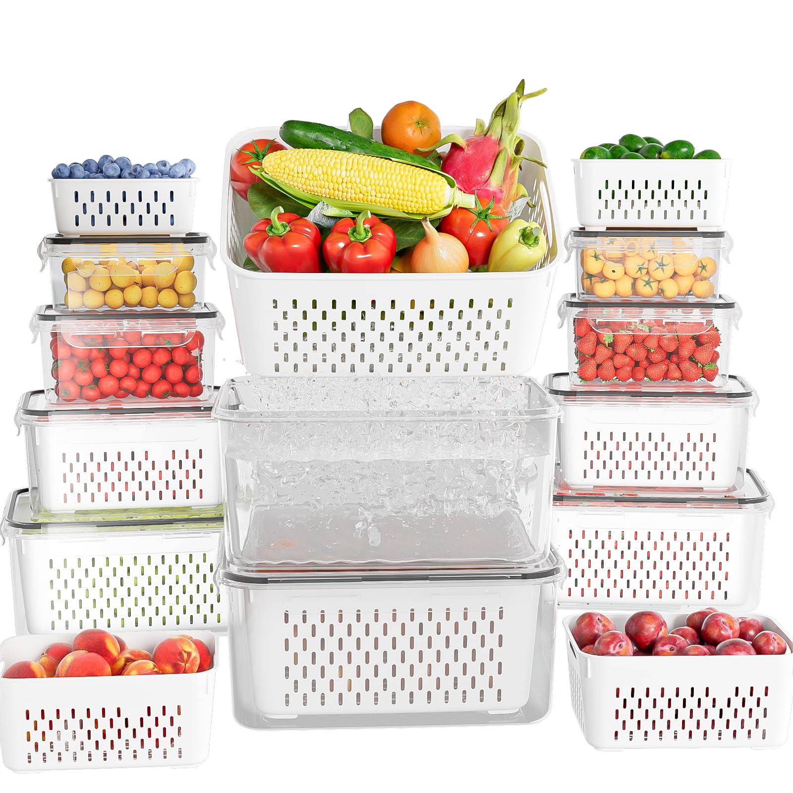 KEMETHY 10 Pack Fruit Storage Containers for Fridge with Removable Colanders - Food Storage Containers with Lids, BPA-Free Produce Containers Keep