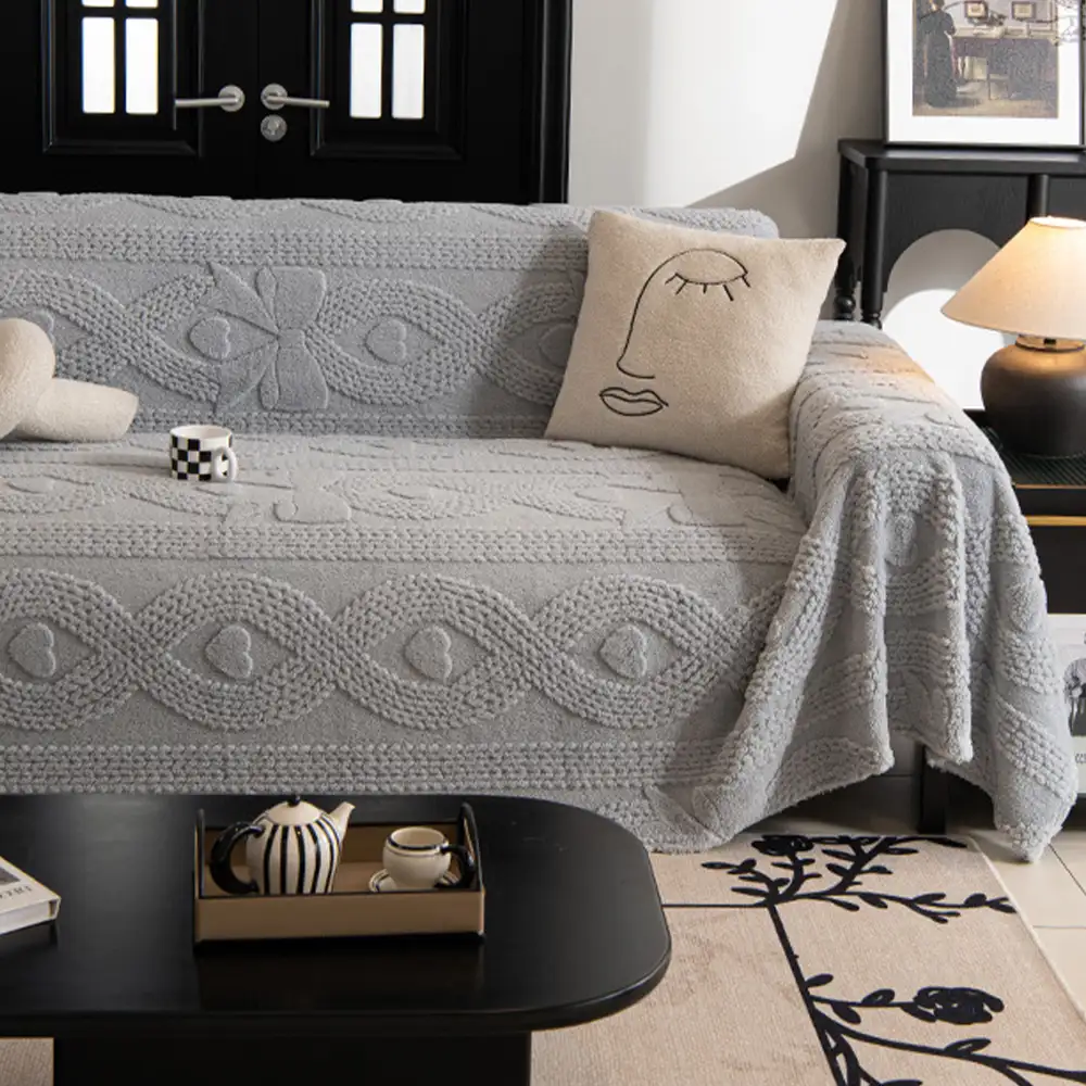 Bowknot Jacquard Plush Multifunctional Sofa Blanket Couch Cover
