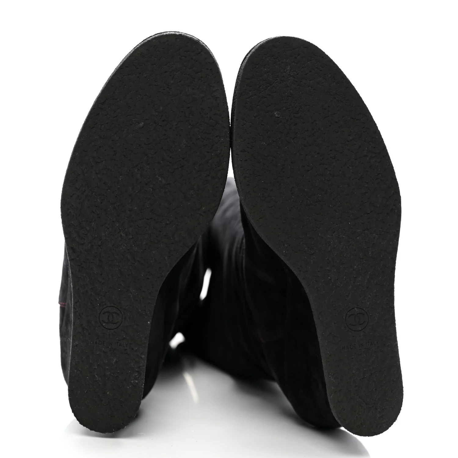 Suede Calfskin Chain Around High Boots 41 Black