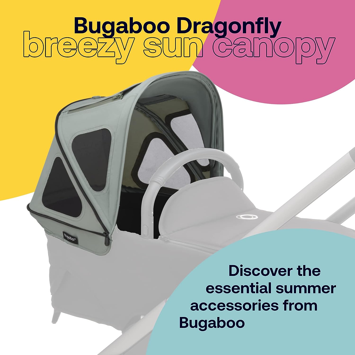 Capote pare-soleil Bugaboo Dragonfly Breezy, accessoire pour poussette avec protection solaire UPF 50+ et panneaux de ventilation, vert pin