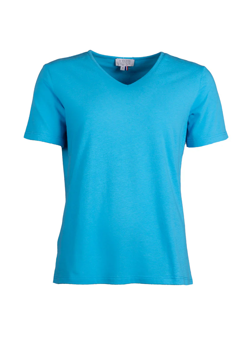 Tee-shirt femme en coton et lin bleu turquoise