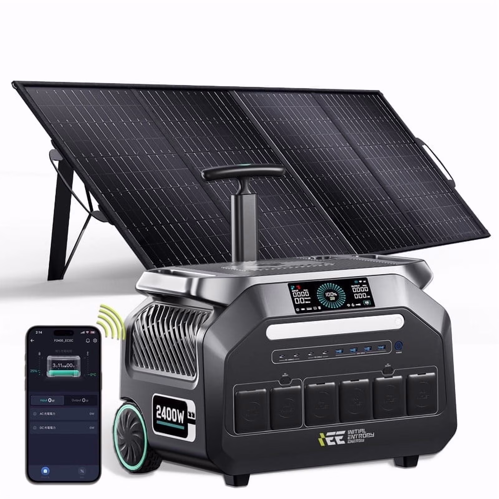 P2400 2048Wh Solar Generator with 200W Panel, 2400W (4800W Surge) LiFePO4 Power Station, Fast Charging, APP Control, 16 Ports, UPS Battery Backup for Home, RV, Camping(2400 W/1)