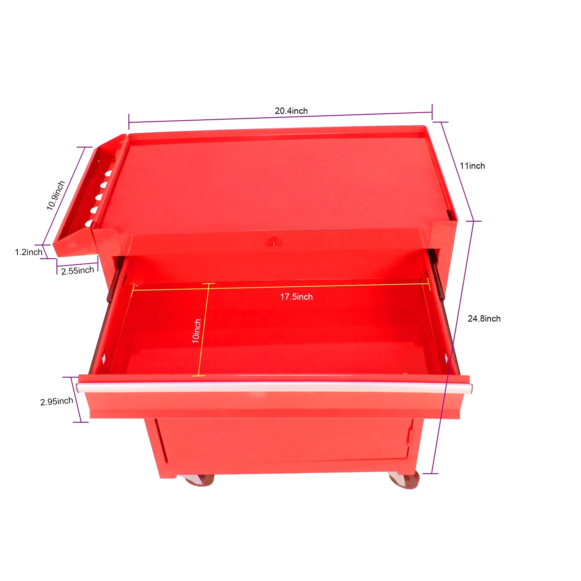 5-Drawer Tool Organizer Box, 2 in 1 Rolling Tool Chest w/ Adjustable Shelf, Detachable Top, Lockable Wheels for Garage Workshop Warehouse, Red