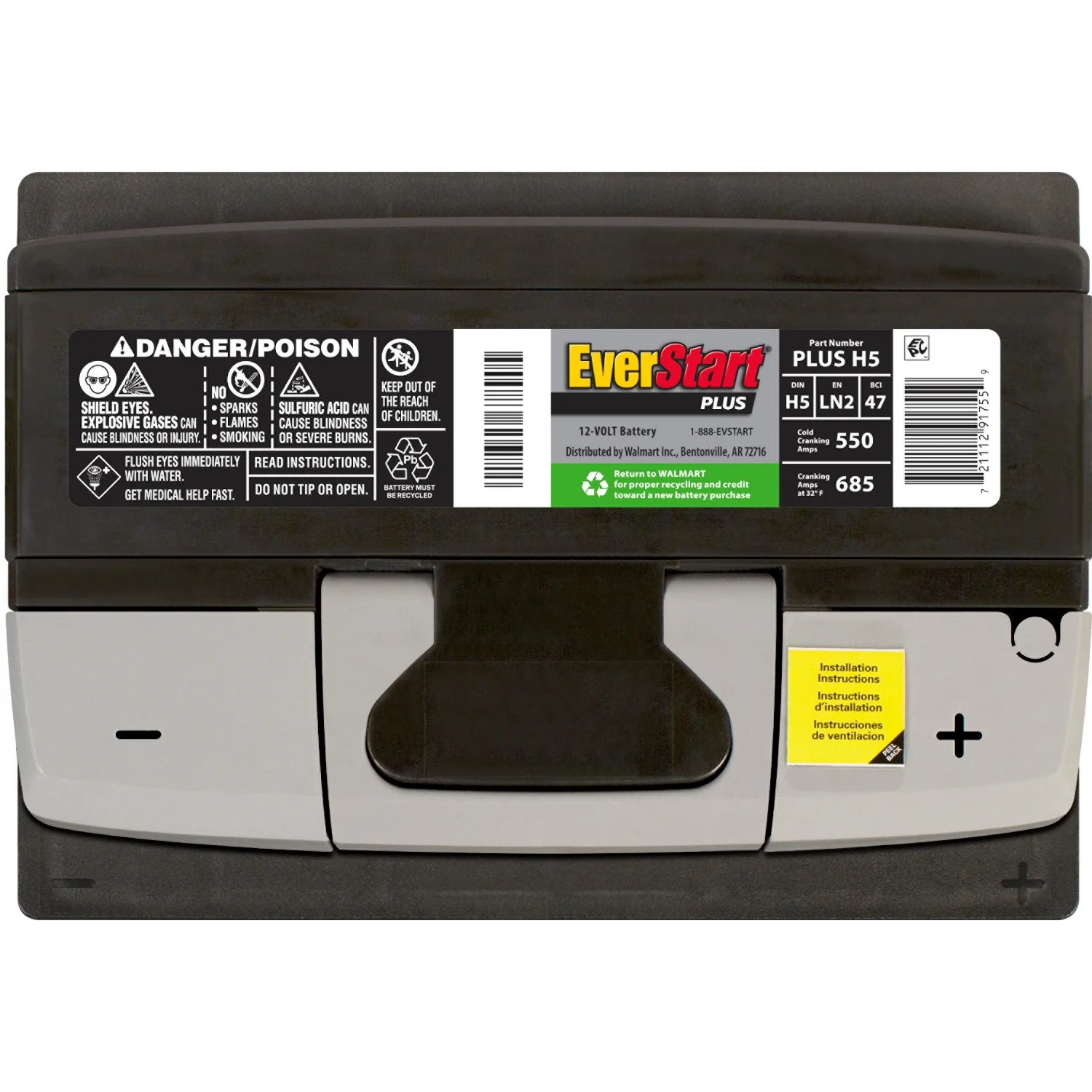 Plus Lead Acid Automotive Battery, Group Size H5 / LN2 / 47 12 Volt, 550 CCA 80RC - Image 4