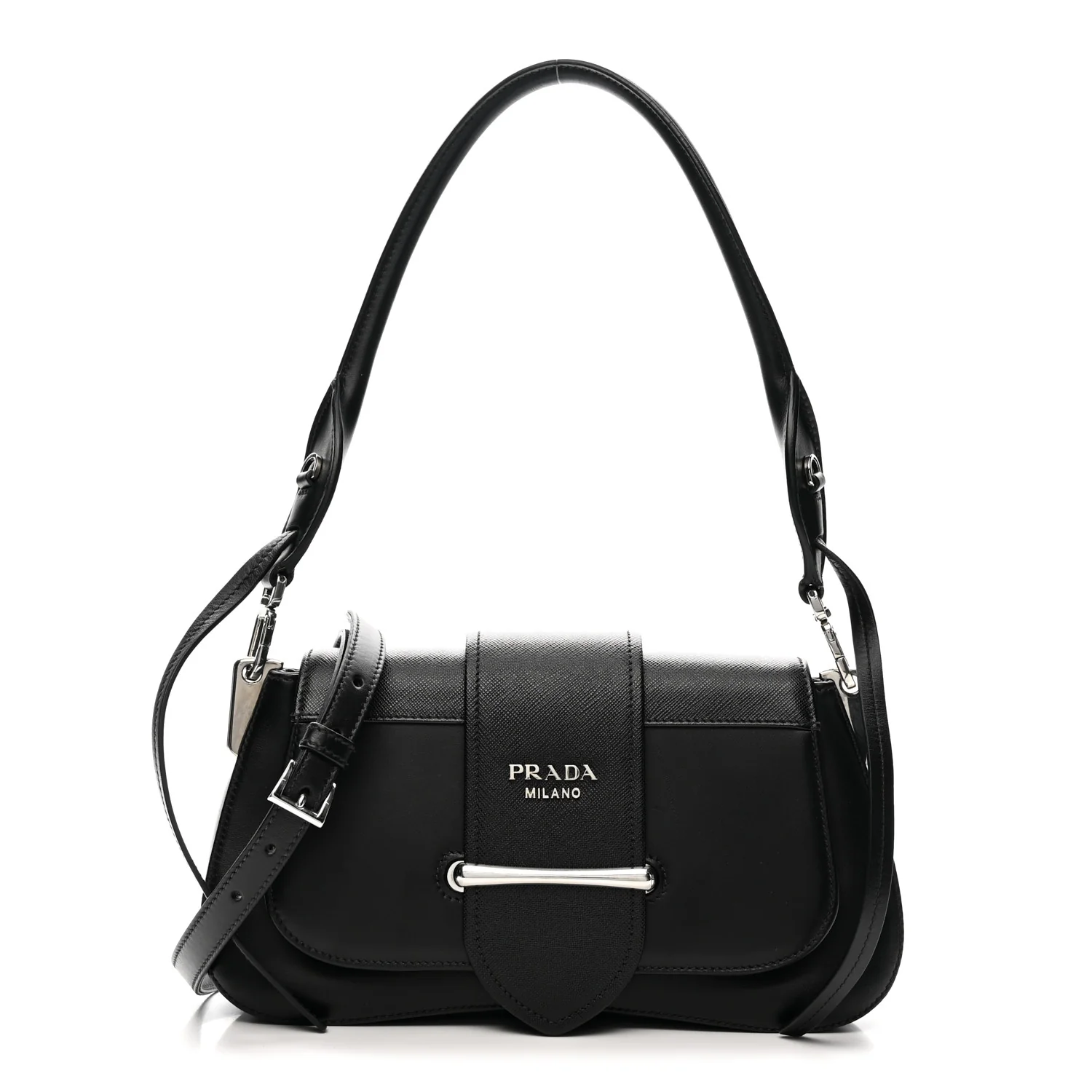 City Calfskin Saffiano Sidonie Shoulder Bag Black