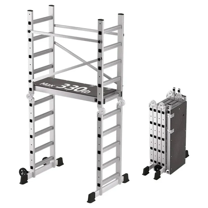 Échelle d'échafaudage pliable, plateforme de travail roulante multifonctionnelle, tour d'échafaudage, tabouret-banc d'échelle, plateforme réglable, capacité de charge de 150 kg