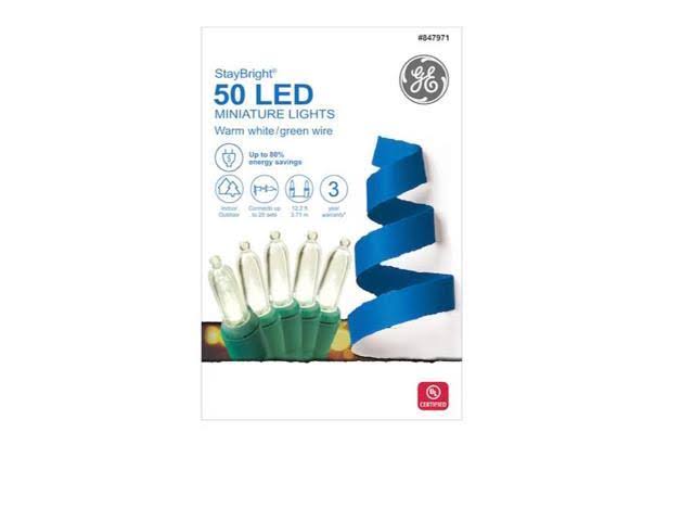 Staybright GE 90816lo 50-Count 12.25-ft Warm White LED Plug-In Christmas String Lights
