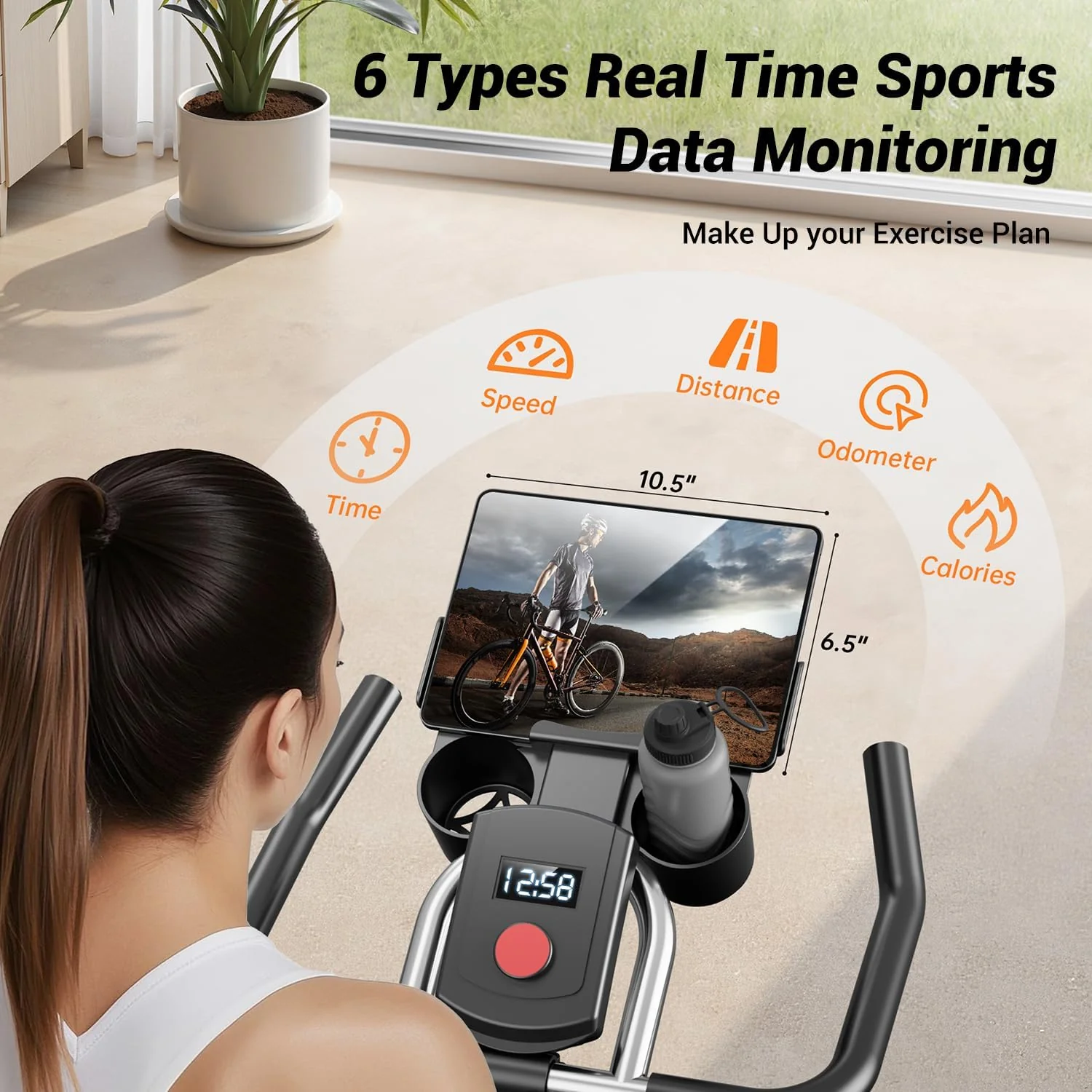 Vélo d'exercice CURSOR FITNESS, vélo stationnaire pour la maison, capacité de 136 kg, vélo d'entraînement avec transmission par courroie silencieuse, vélo de cyclisme d'intérieur avec siège extra confortable/support pour iPad/3 porte-bouteilles