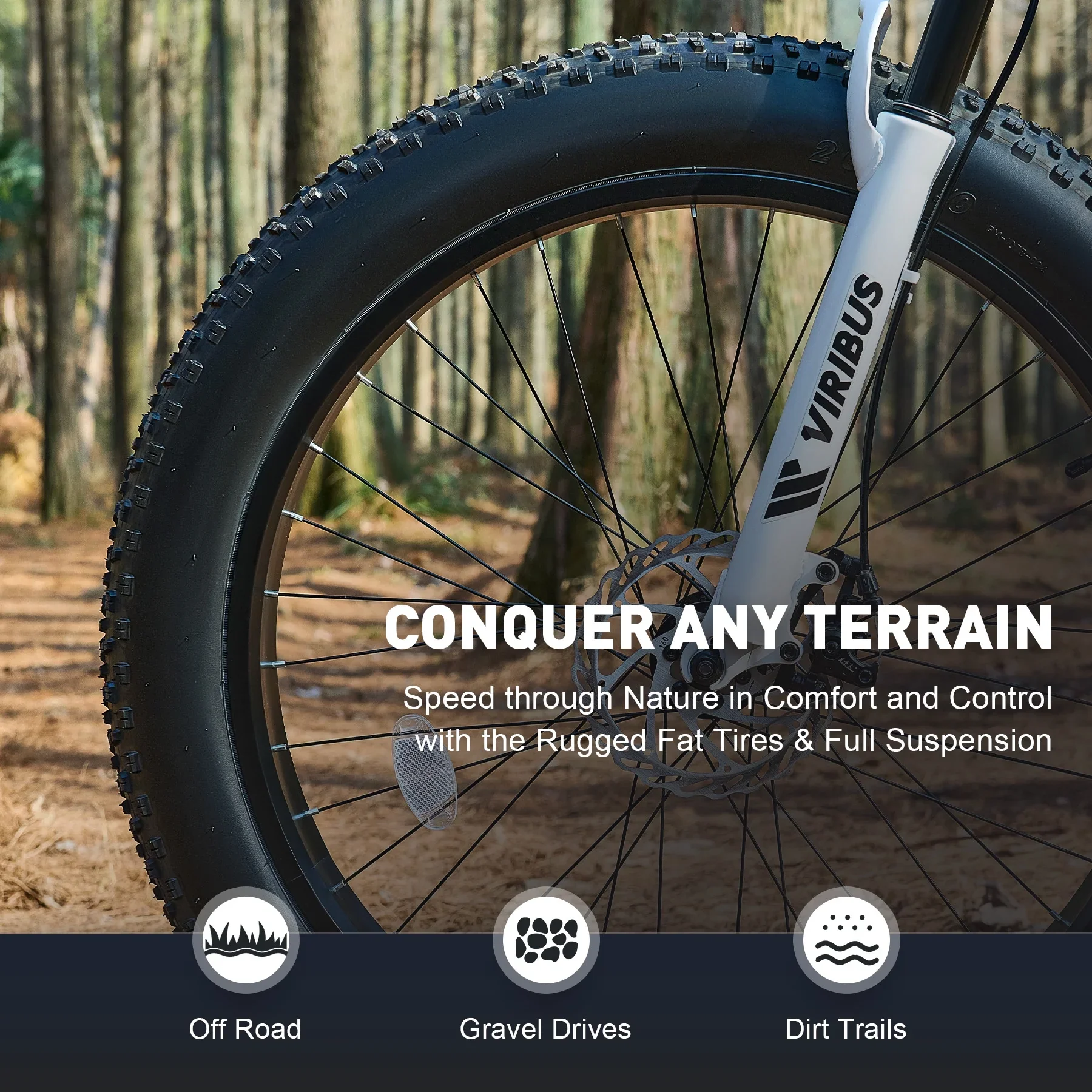 VIRIBUS 26 Fat Tire Mountain Bike Full Suspension Bike with 21 Speeds Disc Brakes White