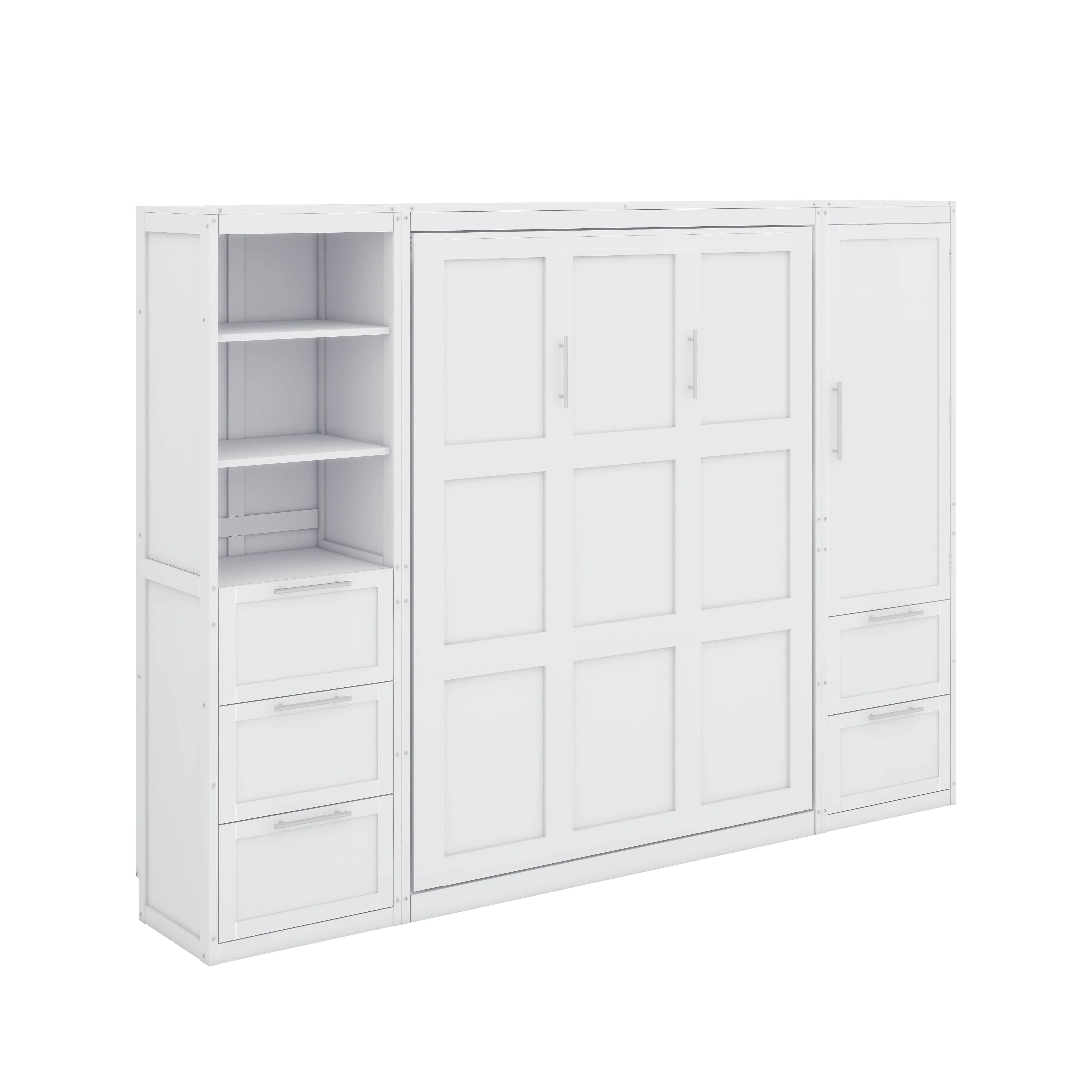 Queen Size Gray Murphy Bed Wall Bed with Closet,Drawers and Shelves(White) - Image 10