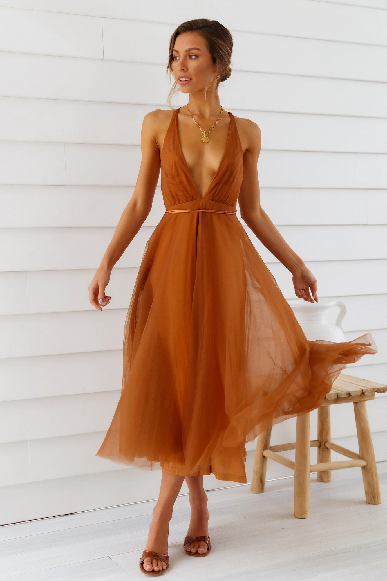 Summer Cinderella Midi Dress Chocolate