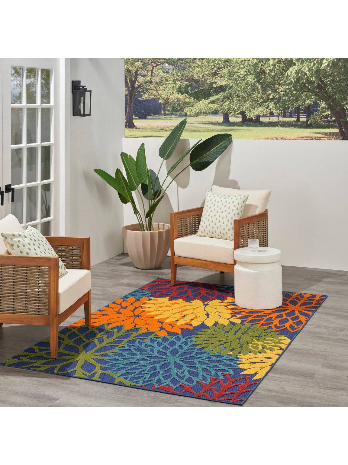 Nourison Aloha Outdoor Rug Navy Multicolor Navy Multicolor / 2'8