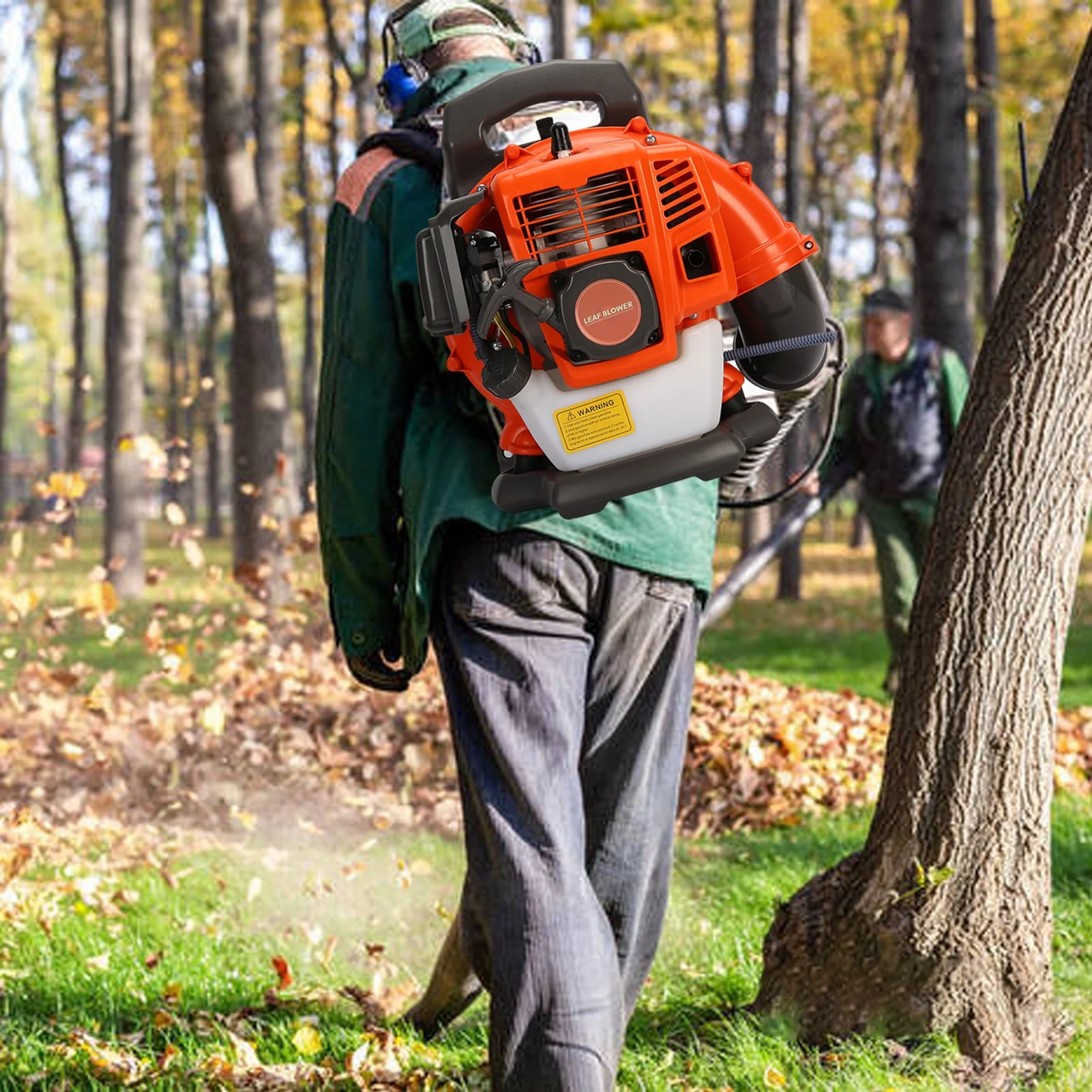 Backpack Snow Blower 52cc 6800r/min 550 CFM Blower with 1 2L Tank, Single cylinder Air cooled Two stroke Strong Wind Force ABS Leaf Blower Gas Powered Dust Blower(Orange Single cylinder) Image 6