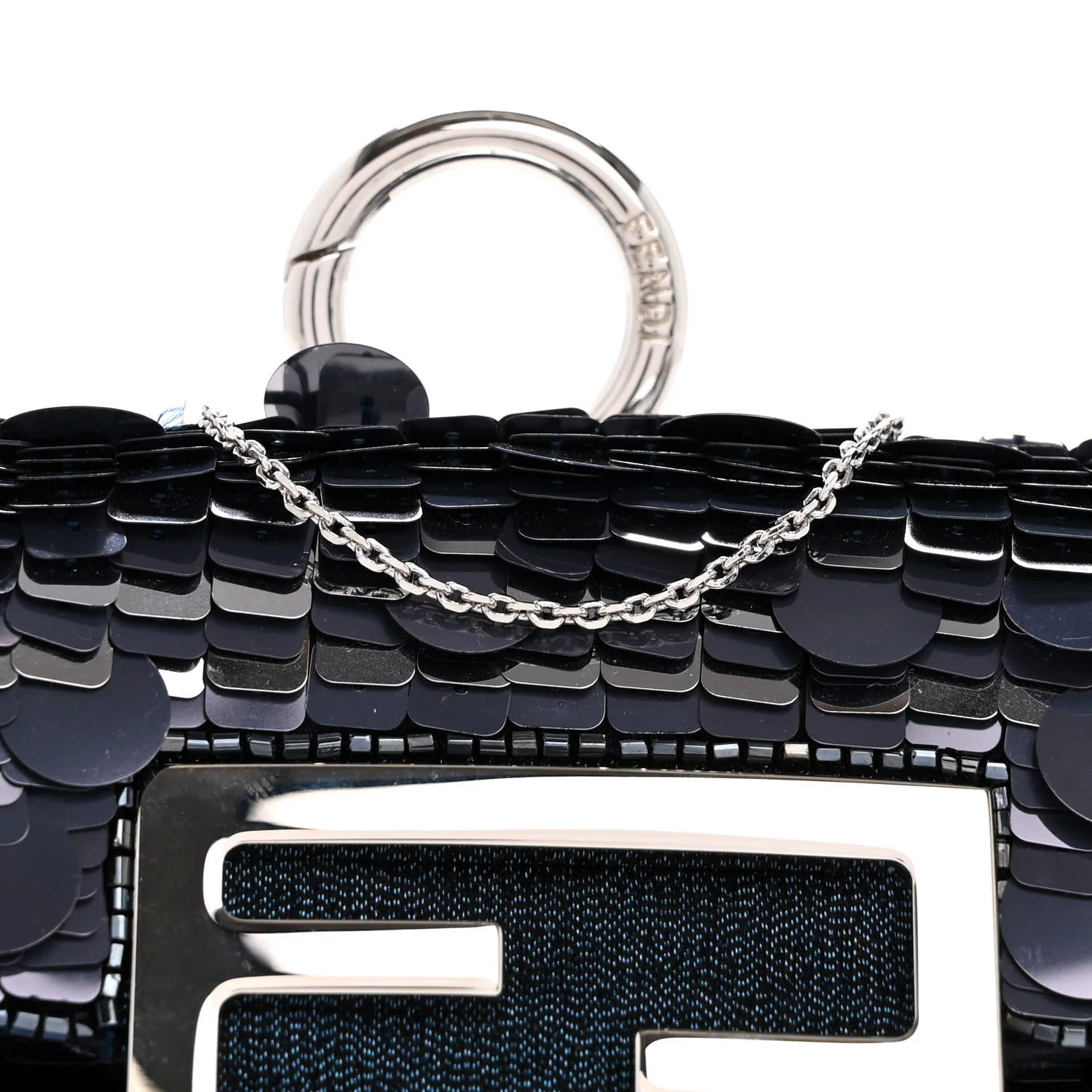 Sequin Paillettes Shiny Nappa Sex and the City Nano Maxi Buckle Baguette Charm Blue