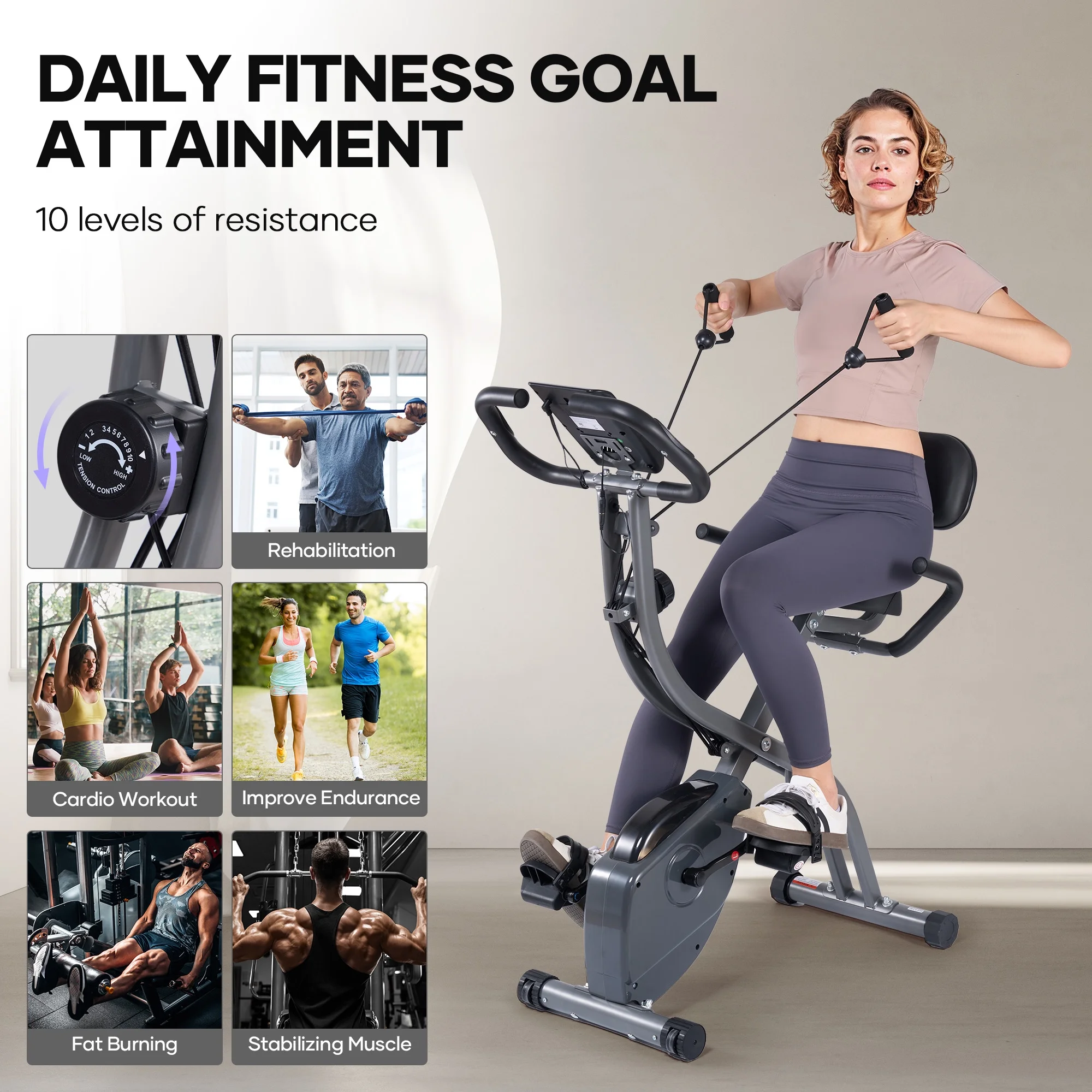 Folding Exercise Bike Magnetic Upright Bike with Pulse Sensor LCD Monitor Indoor Cycling Stationary Exercise Bike Perfect for Home Use - Image 3